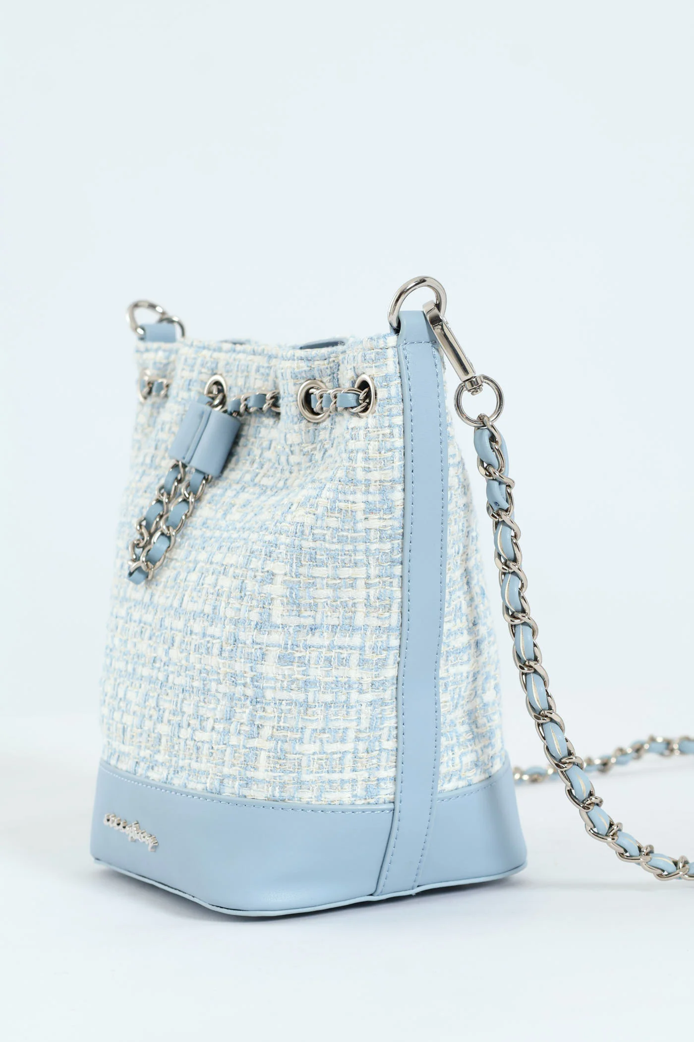 Boucle Drawstring Bucket Bag - Blue - Image 3