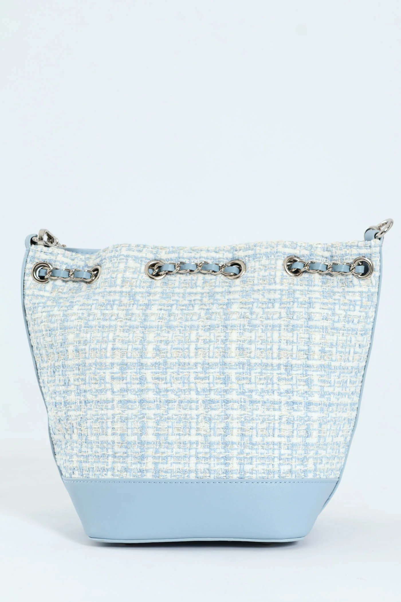 Boucle Drawstring Bucket Bag - Blue - Image 4