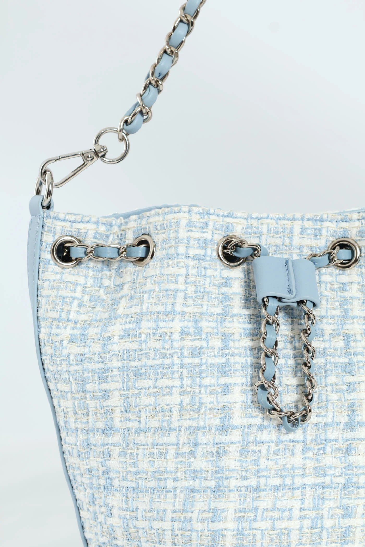 Boucle Drawstring Bucket Bag - Blue - Image 5