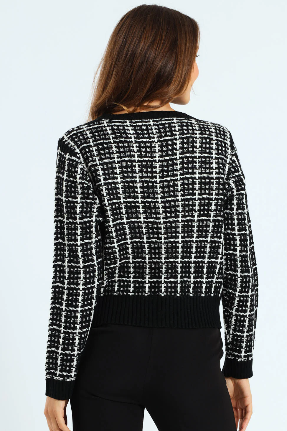 Boucle Textured Cardigan - Black/Cream - Image 3