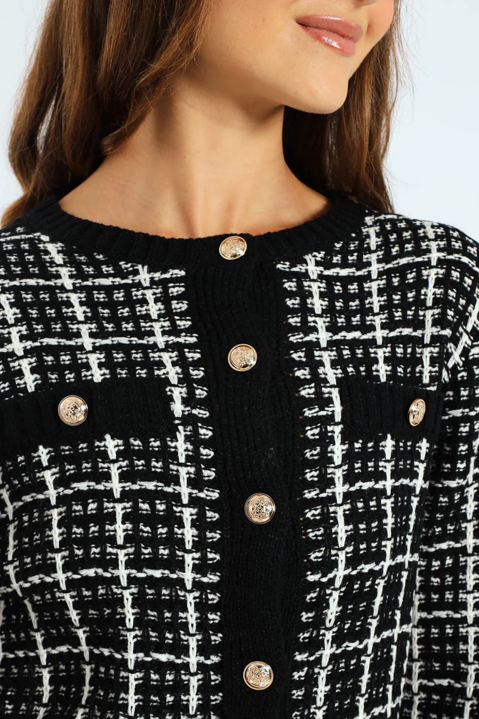 Boucle Textured Cardigan - Black/Cream - Image 4