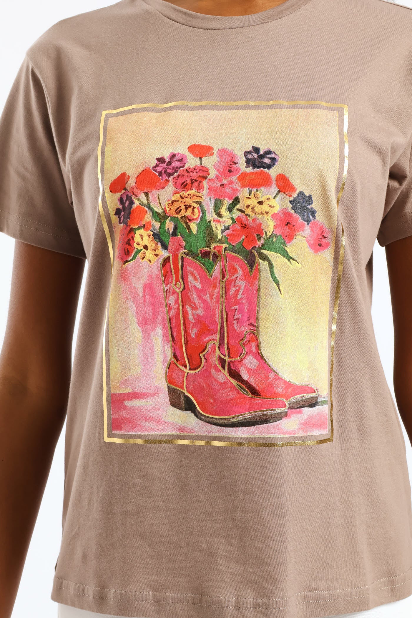 Bouquet & Boots Tee - Taupe - Image 2