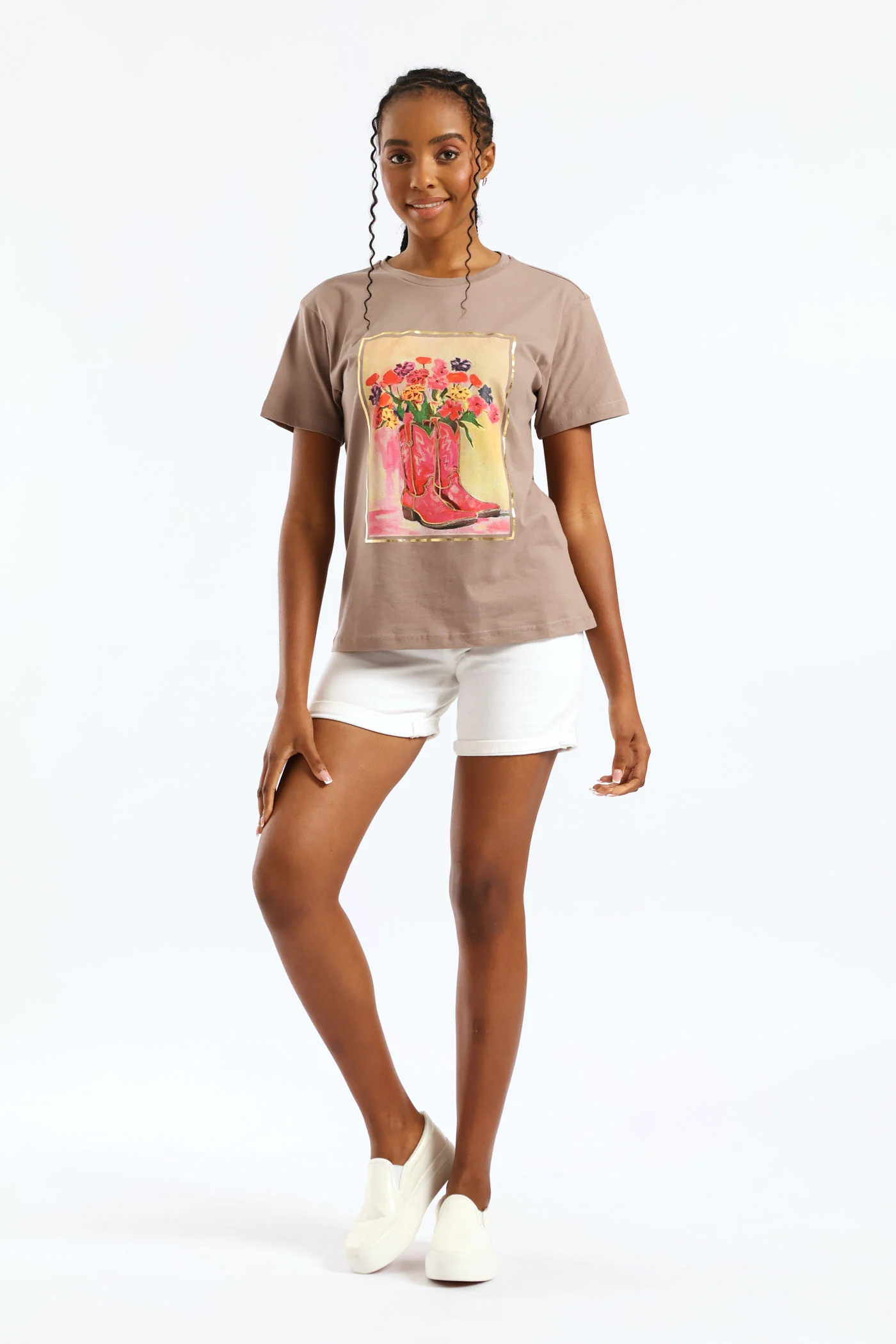 Bouquet & Boots Tee - Taupe - Image 3