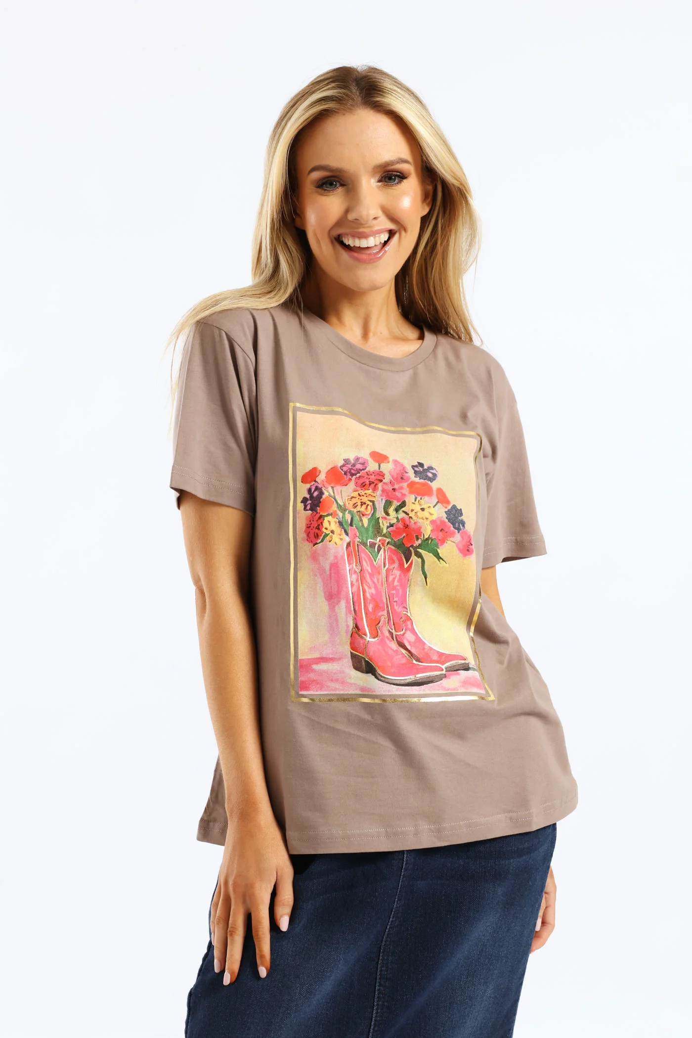 Bouquet & Boots Tee - Taupe - Image 5