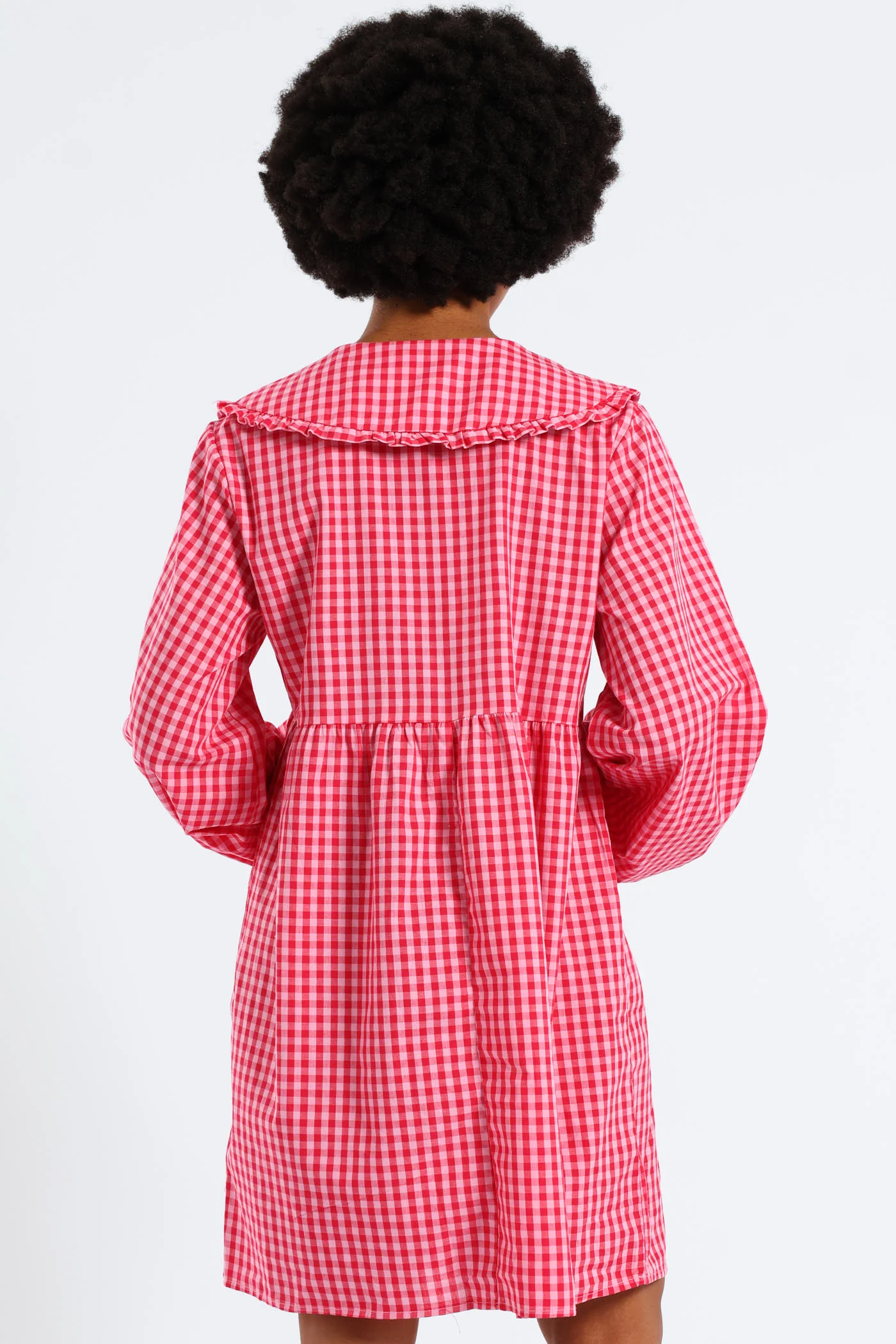Bow & Collar Gingham Mini Dress - Red - Image 5