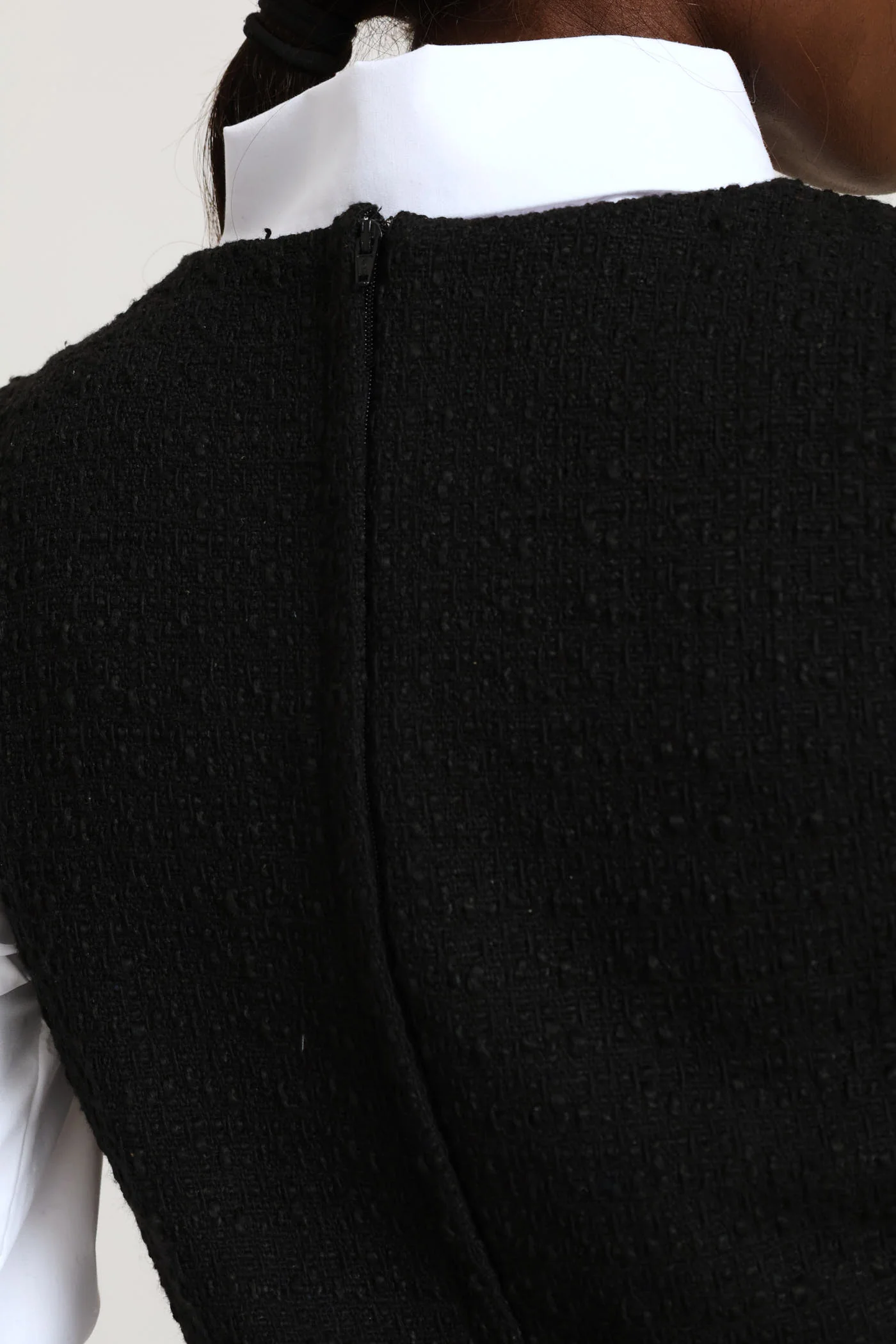 Bow Contrast Tweed Dress - Black - Image 7