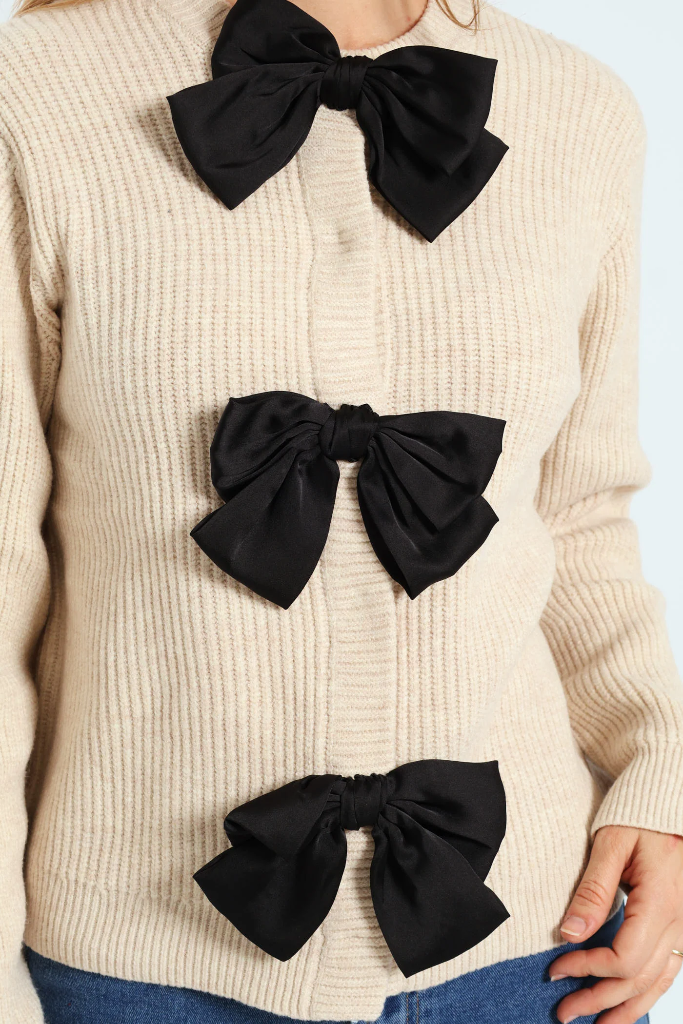 Bow Detail Cardigan - Cream - Image 5