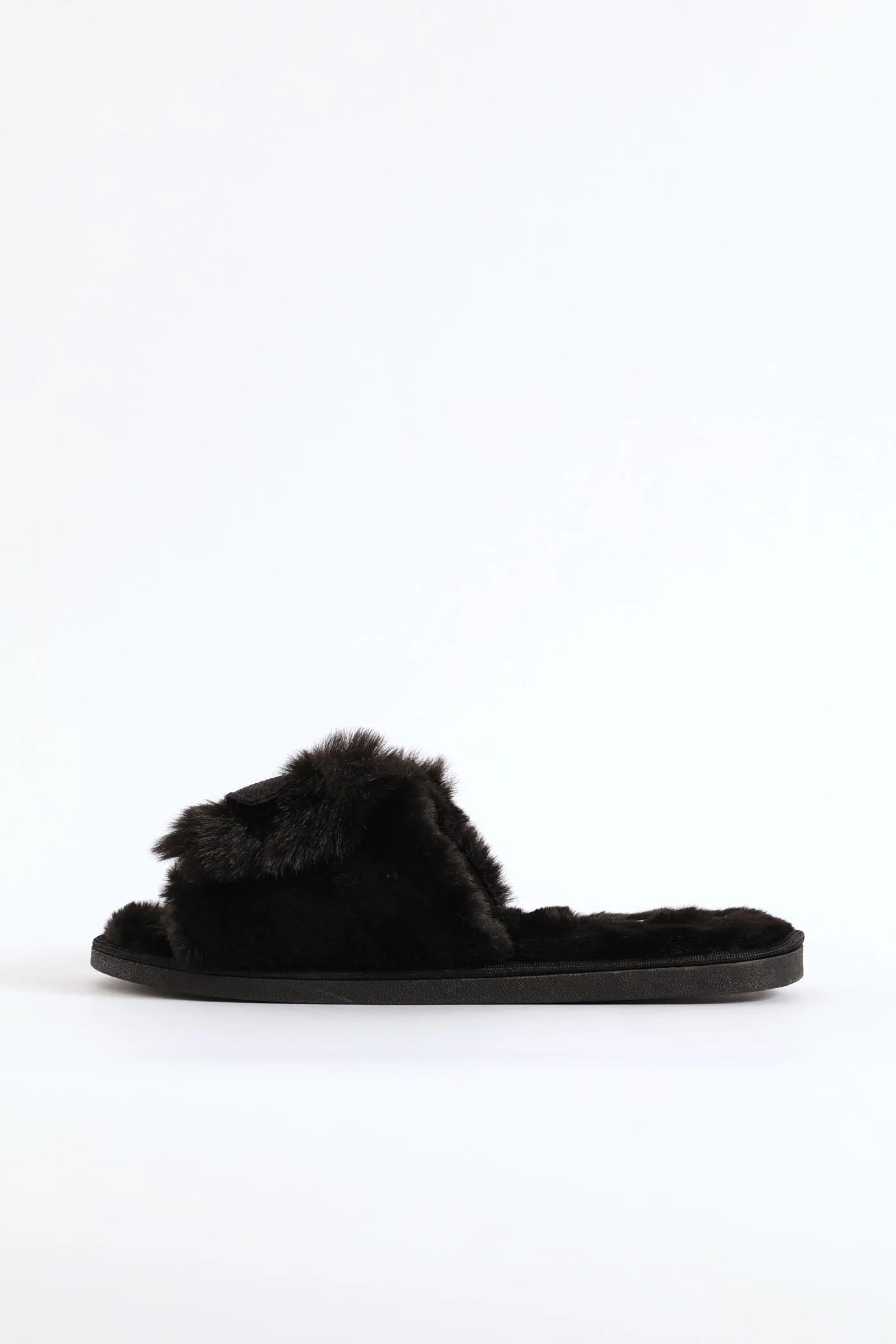 Bow Detail Open Toe Slipper - Black - Image 4