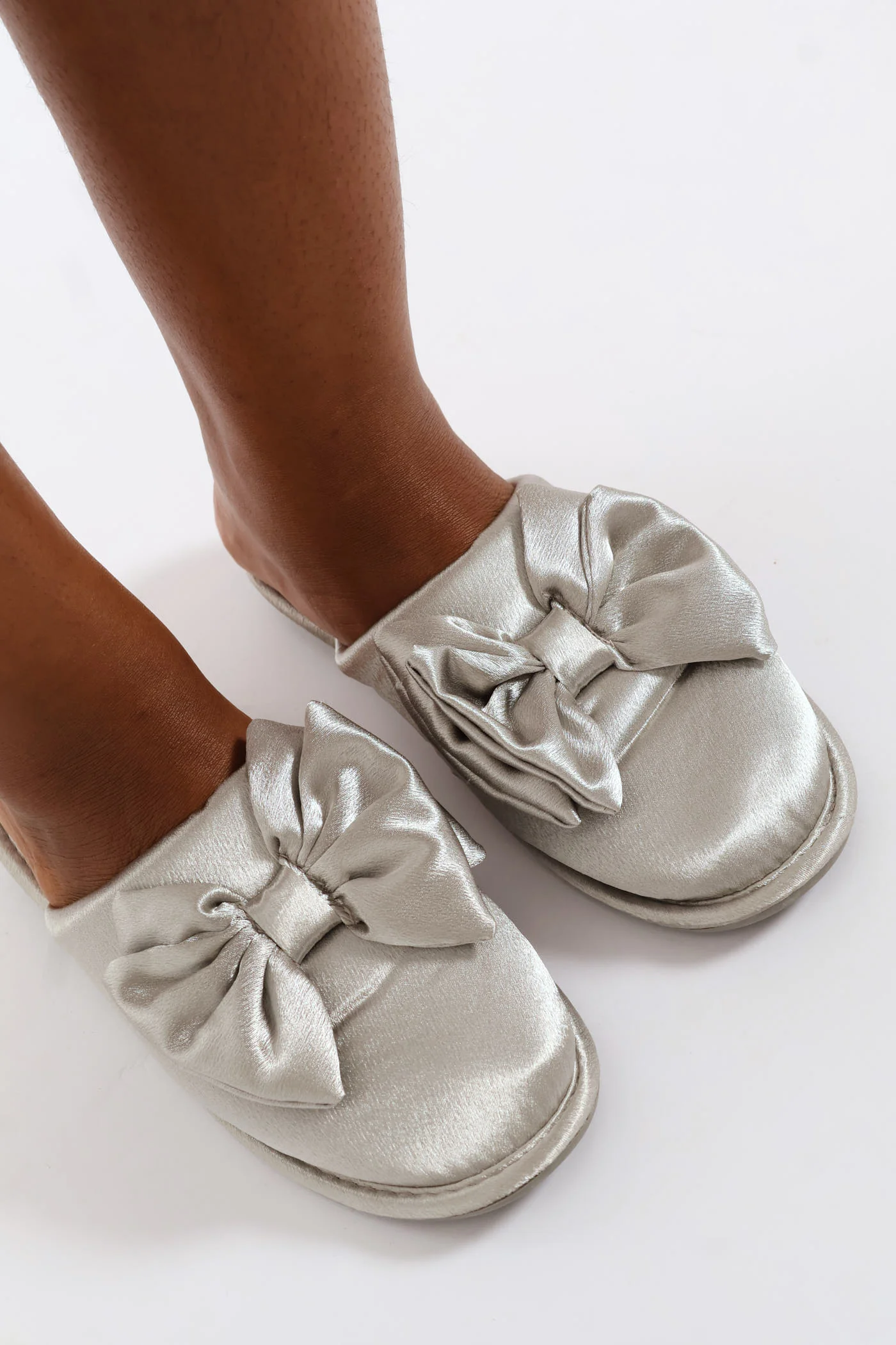 Bow Detail Satin Slipper - Grey - Image 2