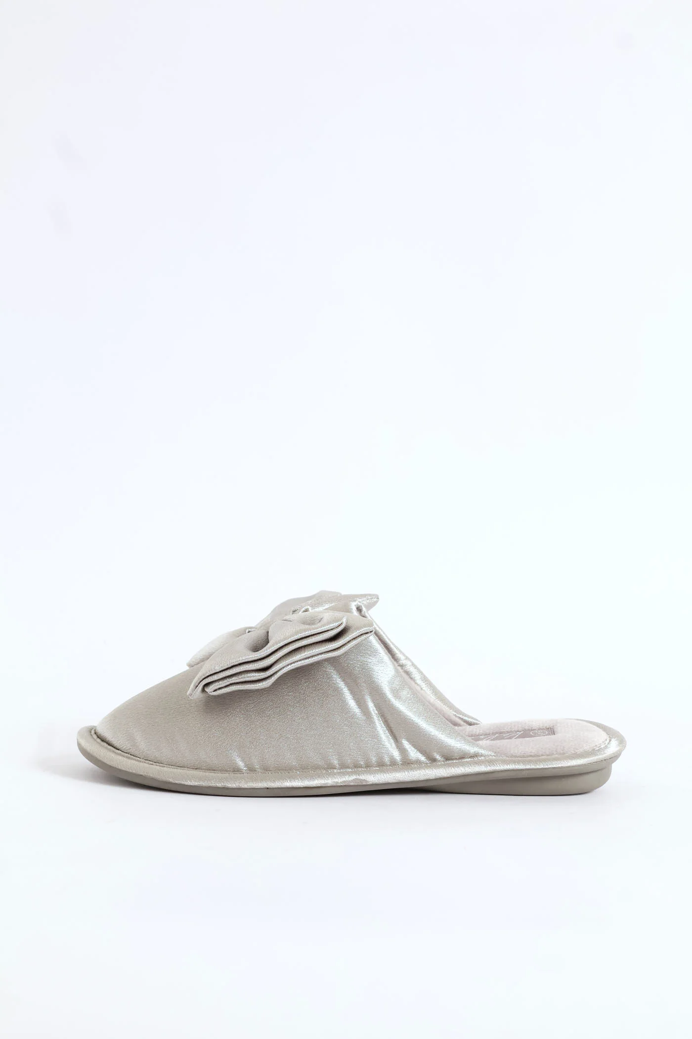Bow Detail Satin Slipper - Grey - Image 5