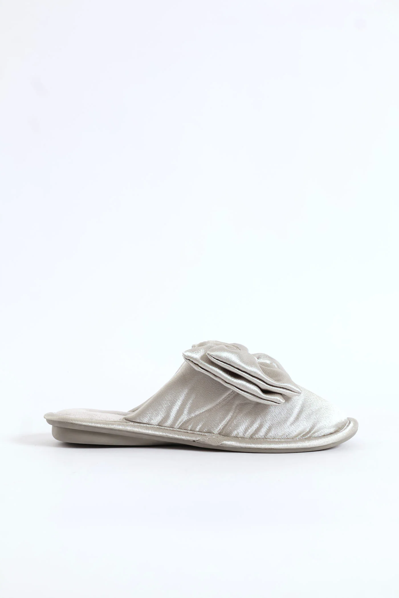 Bow Detail Satin Slipper - Grey - Image 6