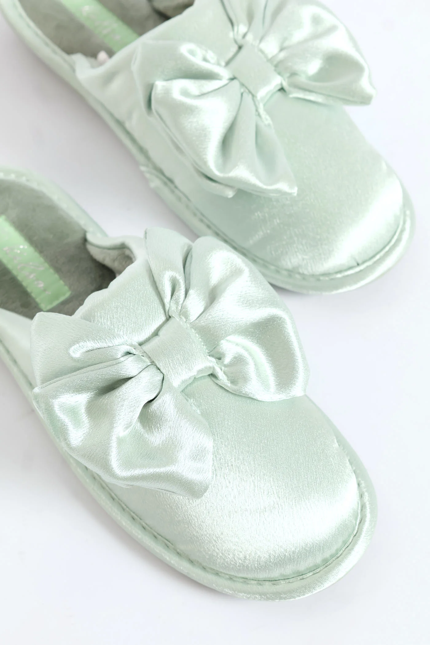 Bow Detail Satin Slipper - Sage - Image 4