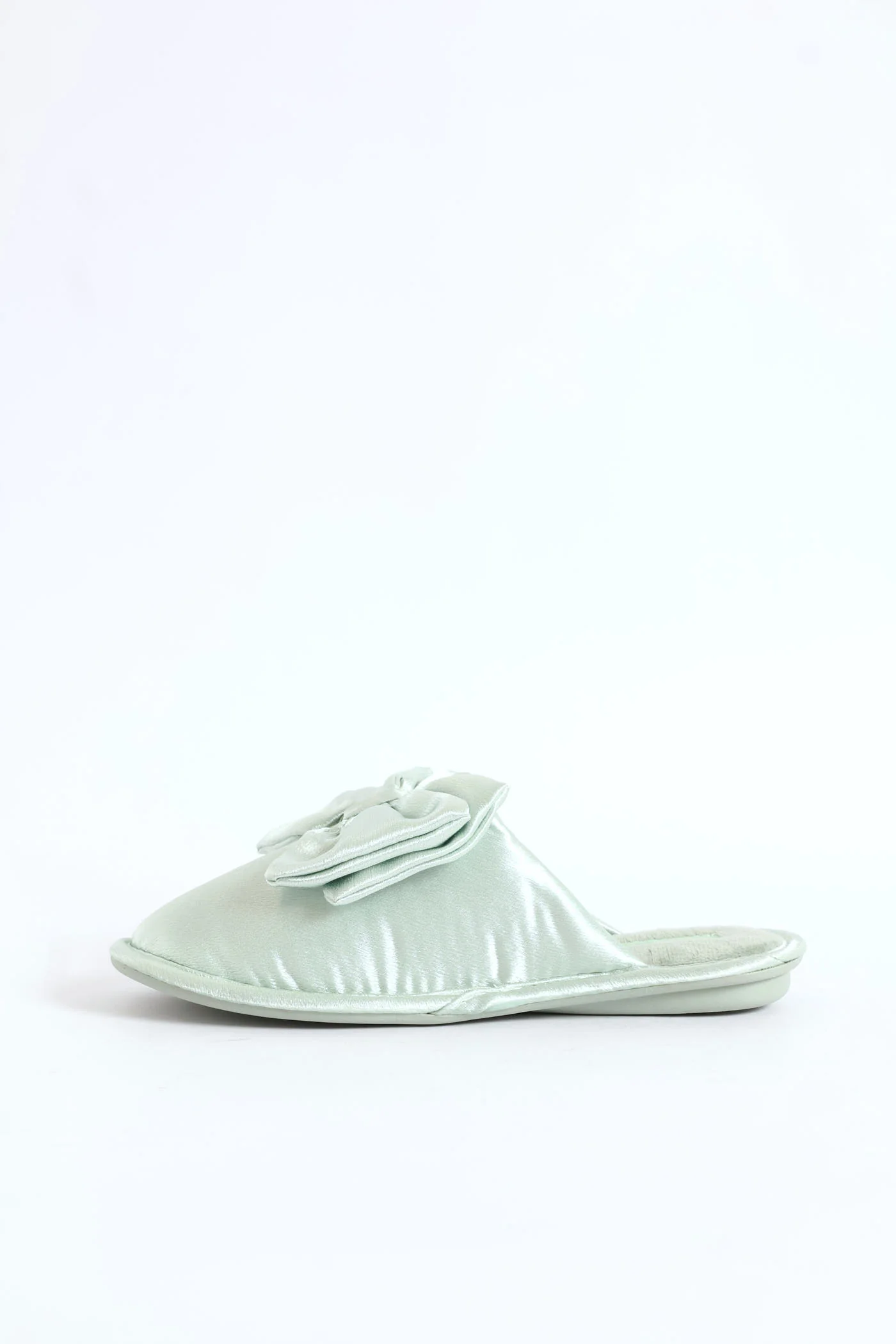 Bow Detail Satin Slipper - Sage - Image 5
