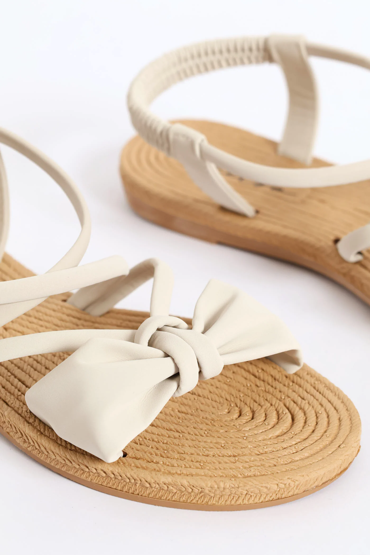 Bow Elasticated Slingback Sandal - Natural - Image 2