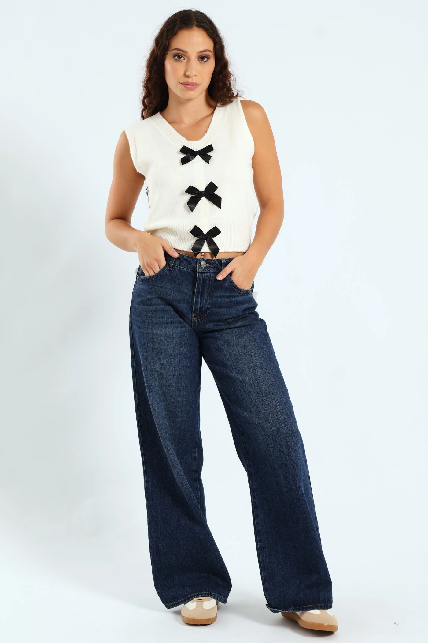 Bow Front Vest - Black/Cream - Image 2