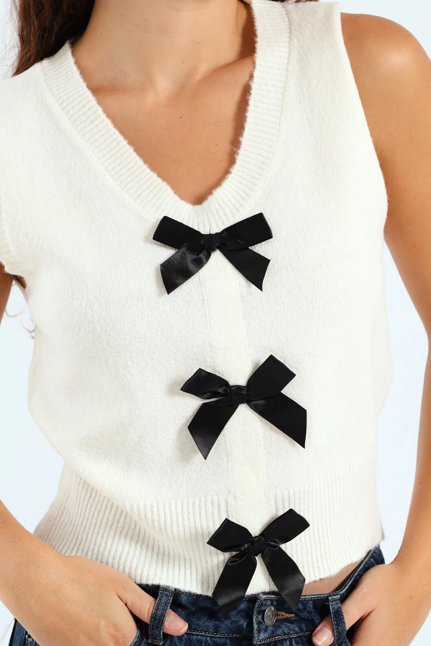 Bow Front Vest - Black/Cream - Image 4