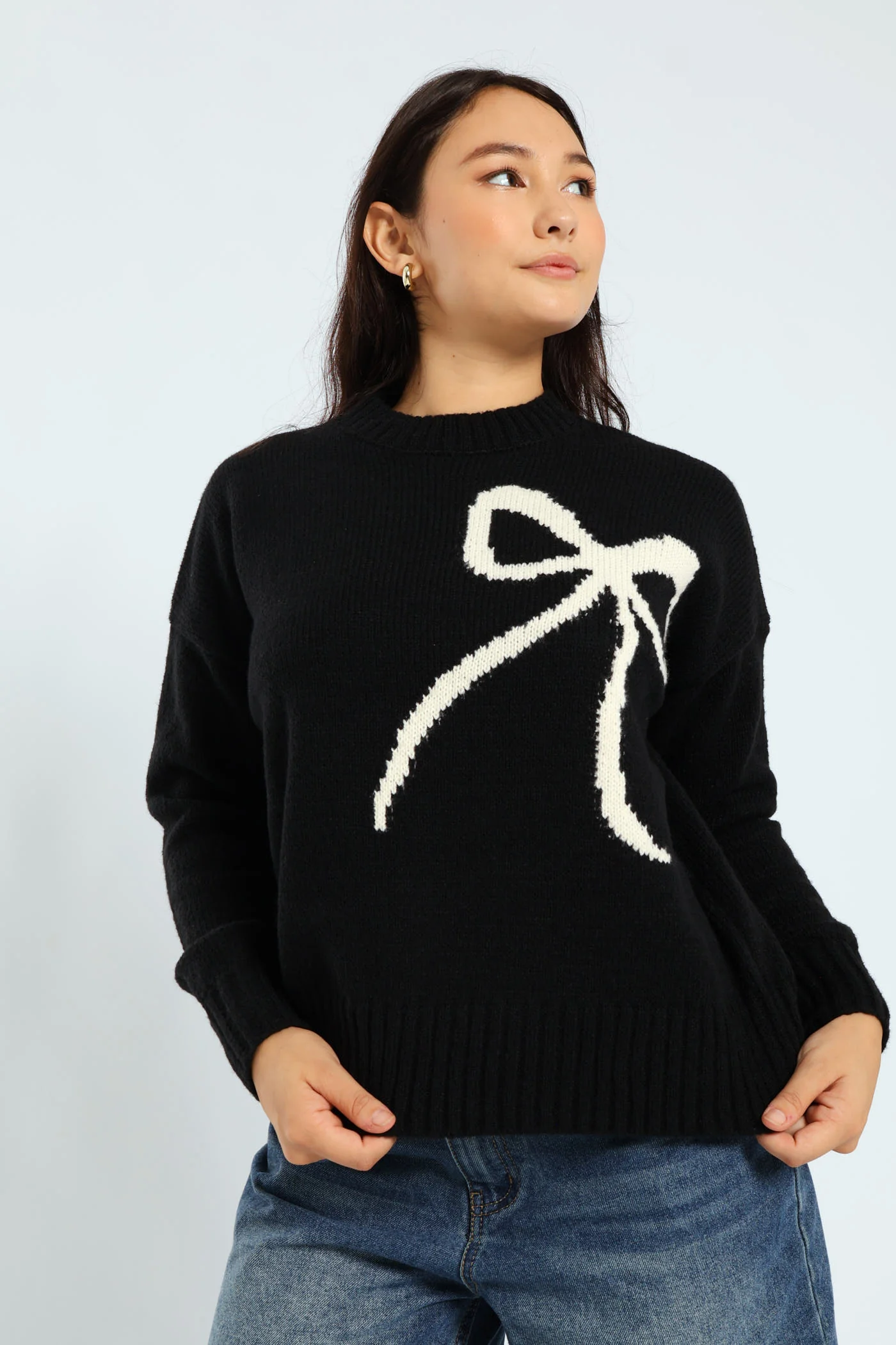 Bow Knit Pullover - Black - Image 3