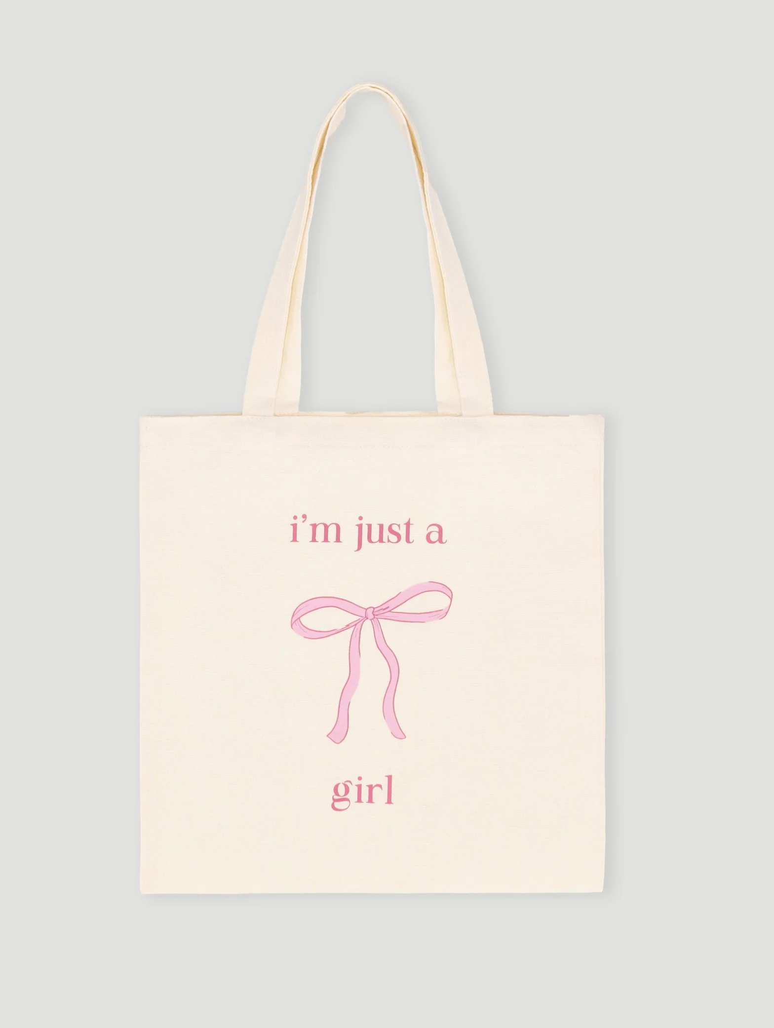 I'm Just a Girl Bow Printed Tote Bag