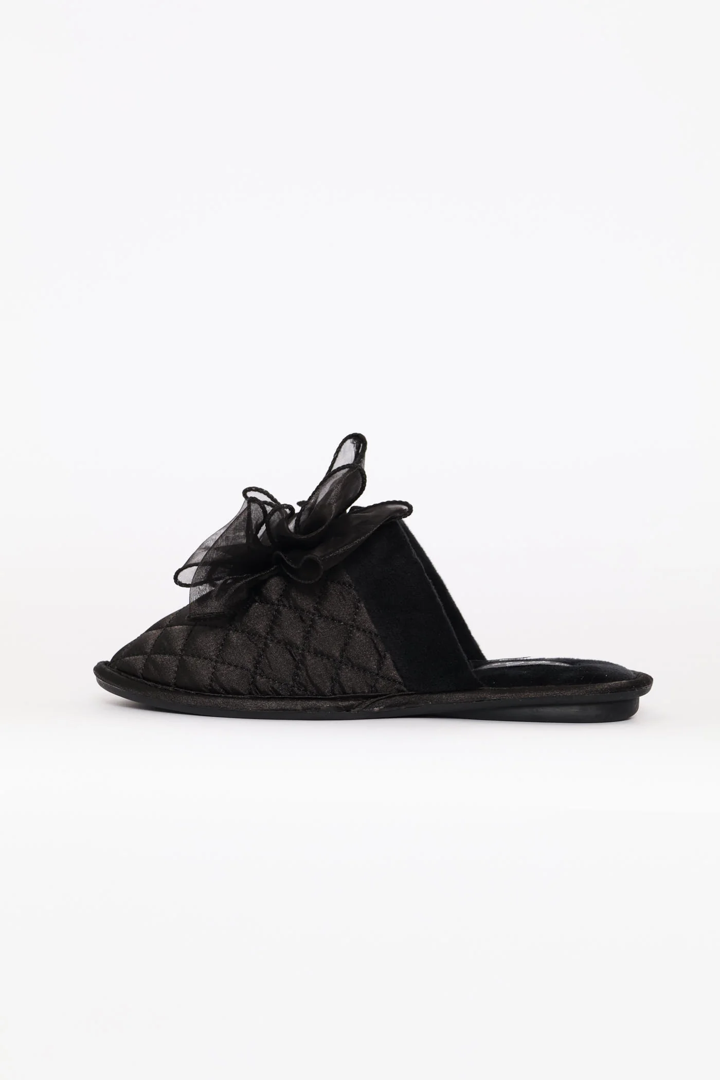 Bow Detail Quilted Closed Toe Slipper - Black - Image 3