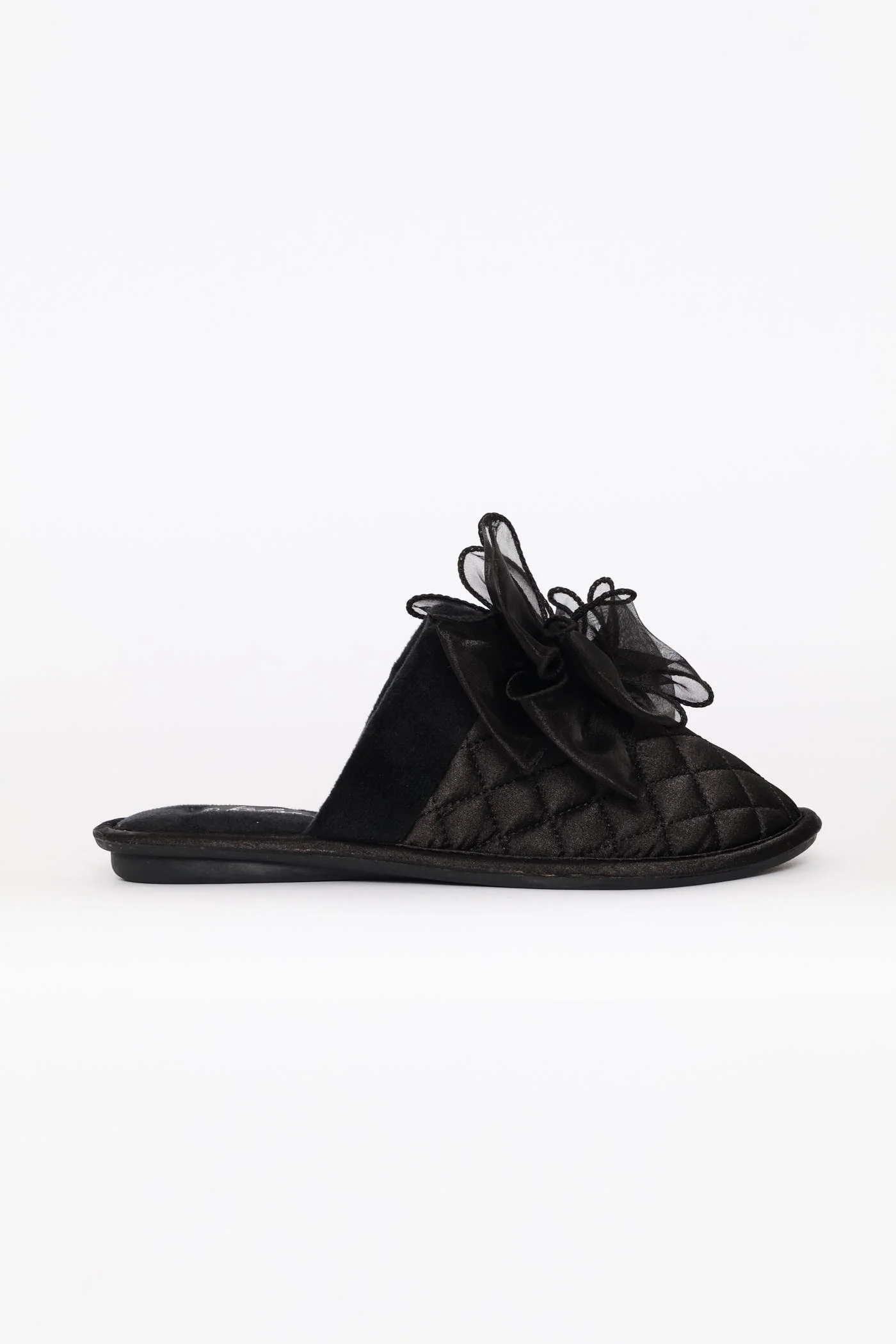 Bow Detail Quilted Closed Toe Slipper - Black - Image 4