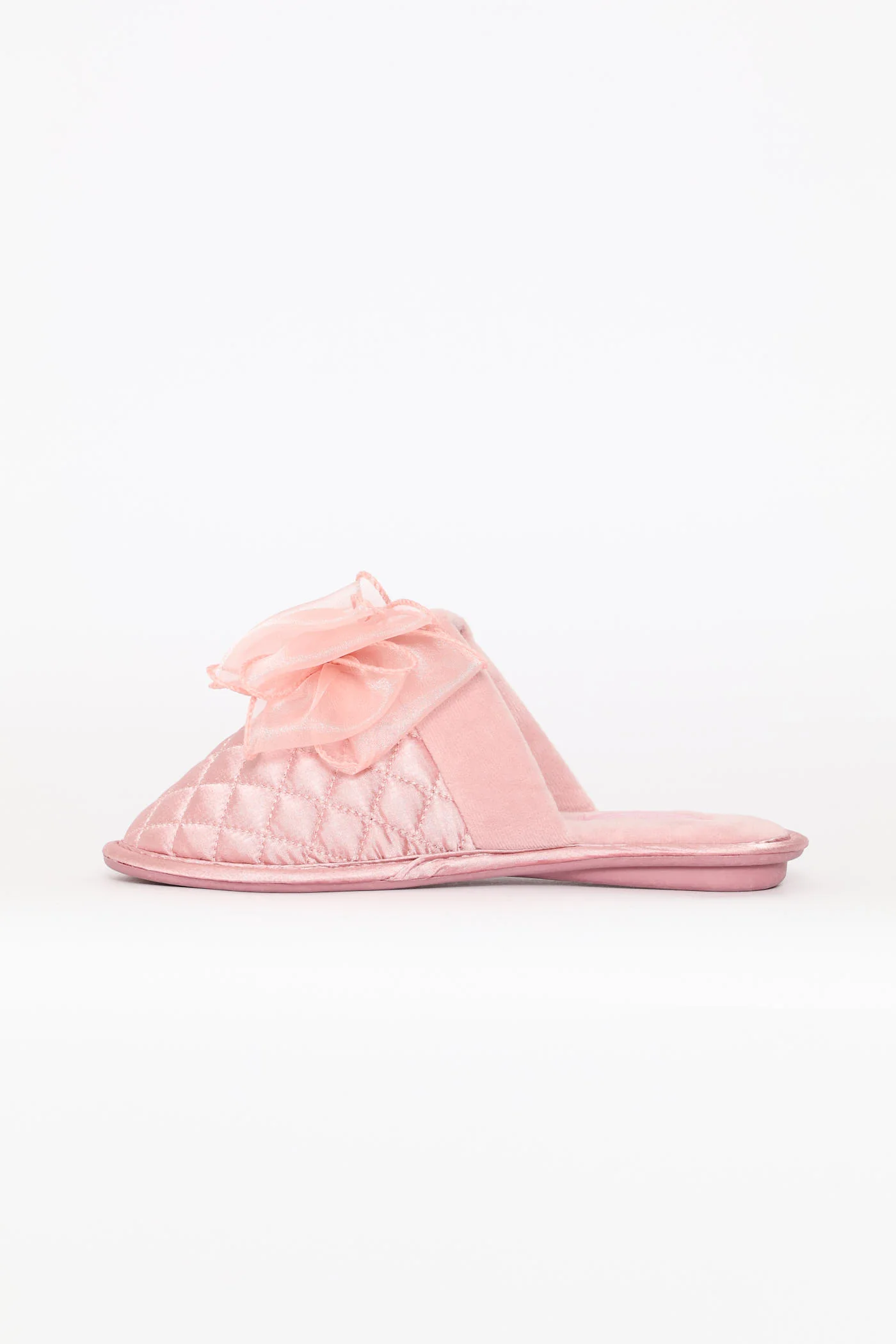Bow Detail Quilted Closed Toe Slipper - Blush - Image 3