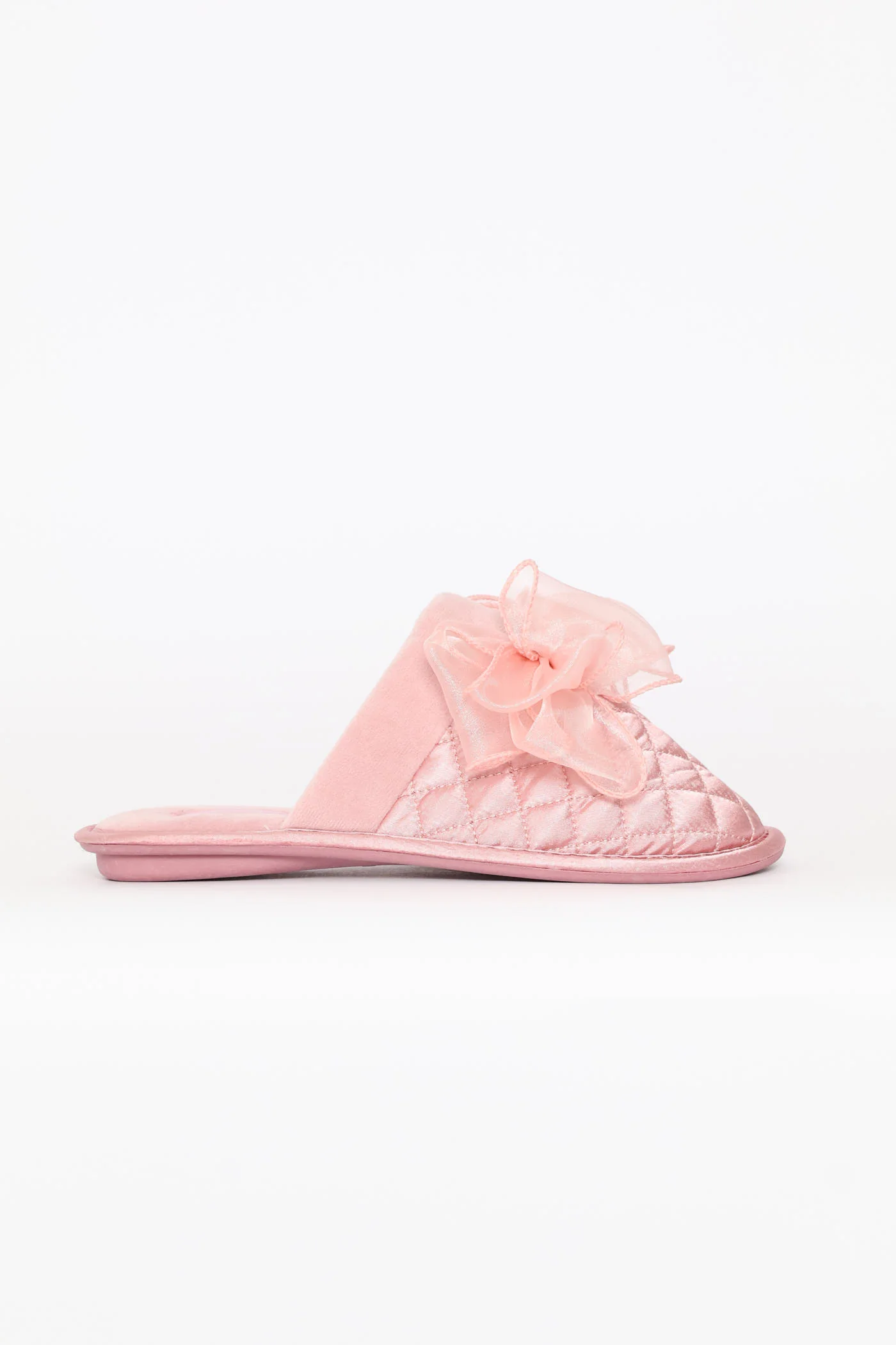 Bow Detail Quilted Closed Toe Slipper - Blush - Image 4