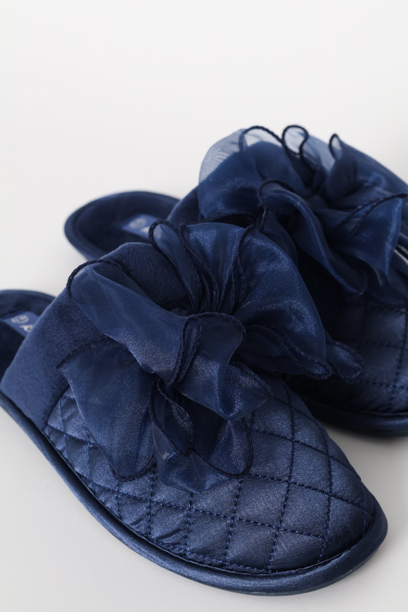 Bow Quilted Closed Toe Slipper - Navy - Image 2