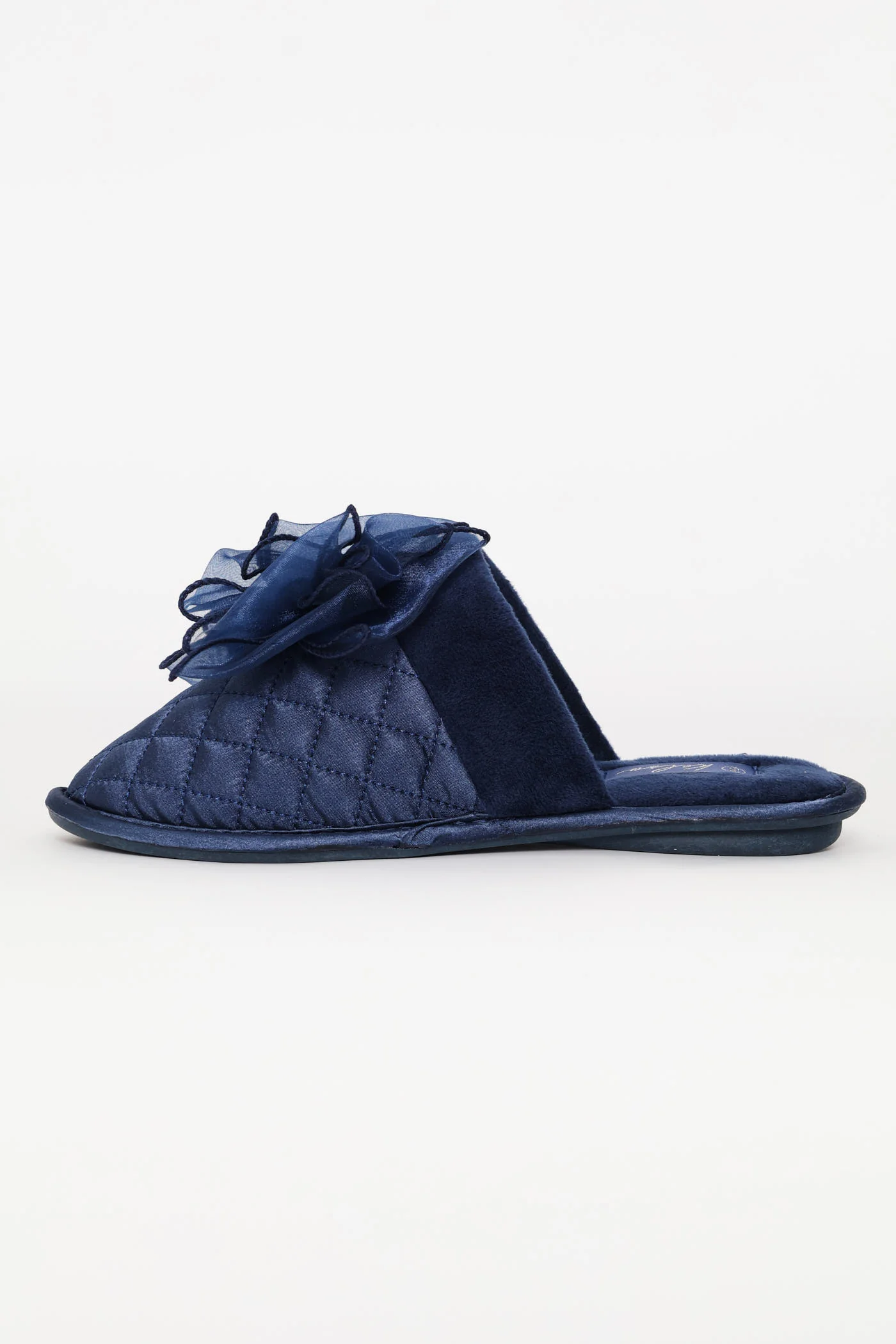 Bow Quilted Closed Toe Slipper - Navy - Image 4