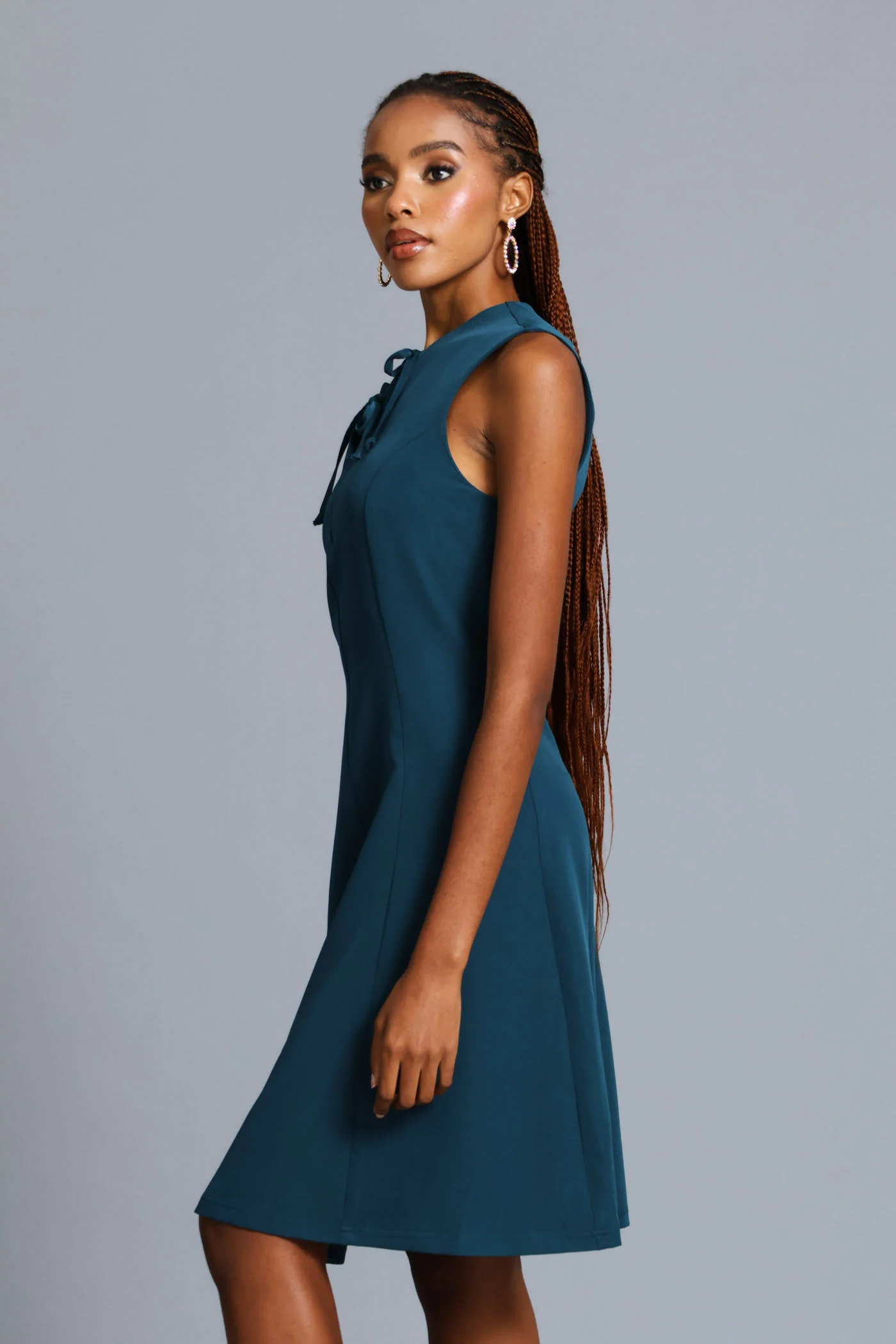 Bow Tie Bodycon Dress - Teal - Image 3