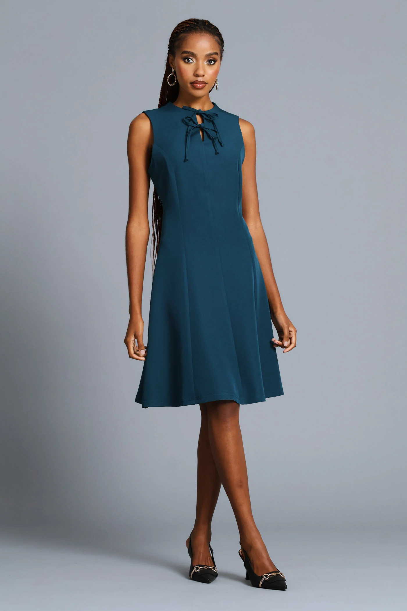 Bow Tie Bodycon Dress - Teal - Image 5