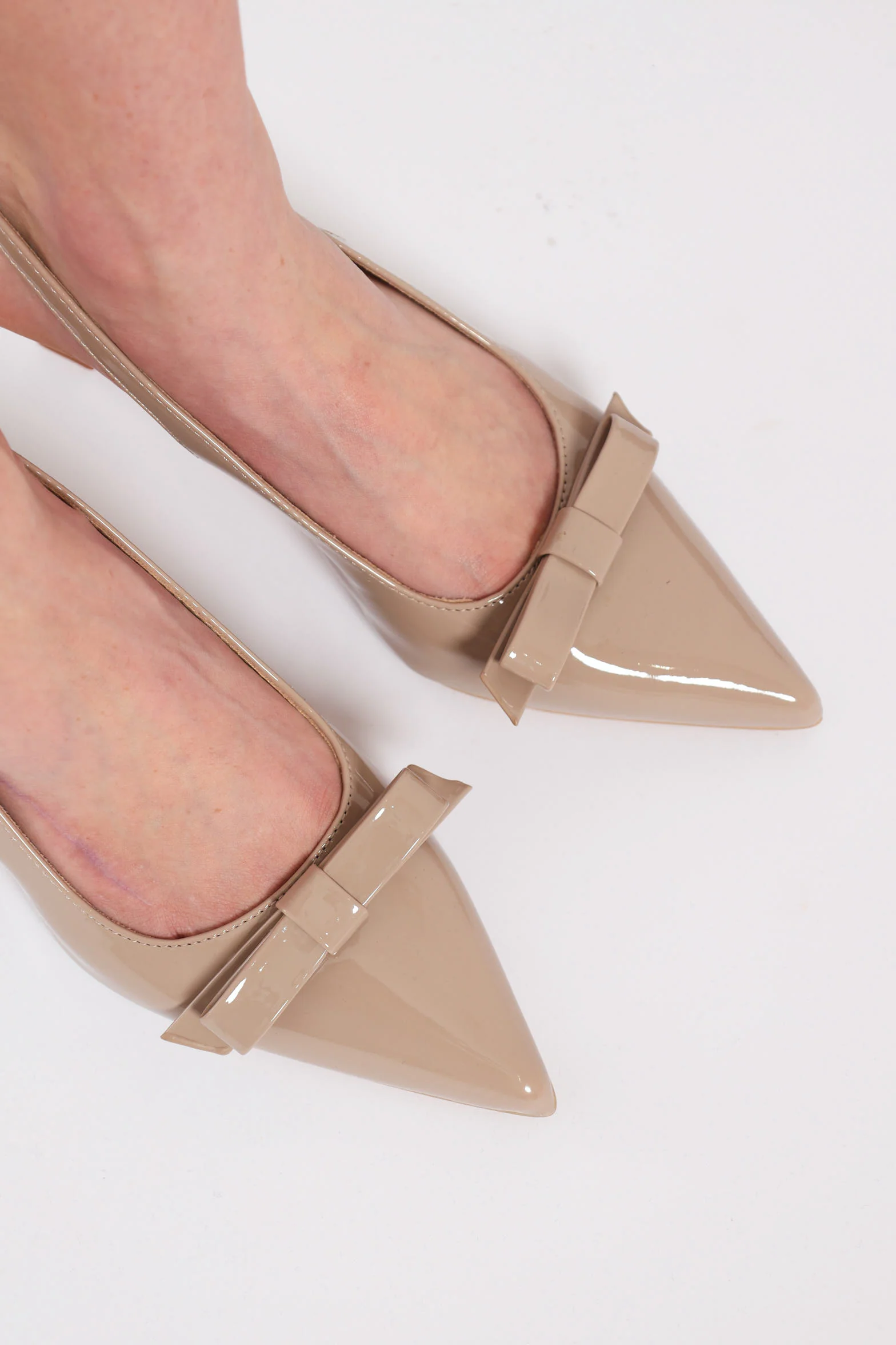Bow Trim Slingback Kitten Heel - Nude - Image 2