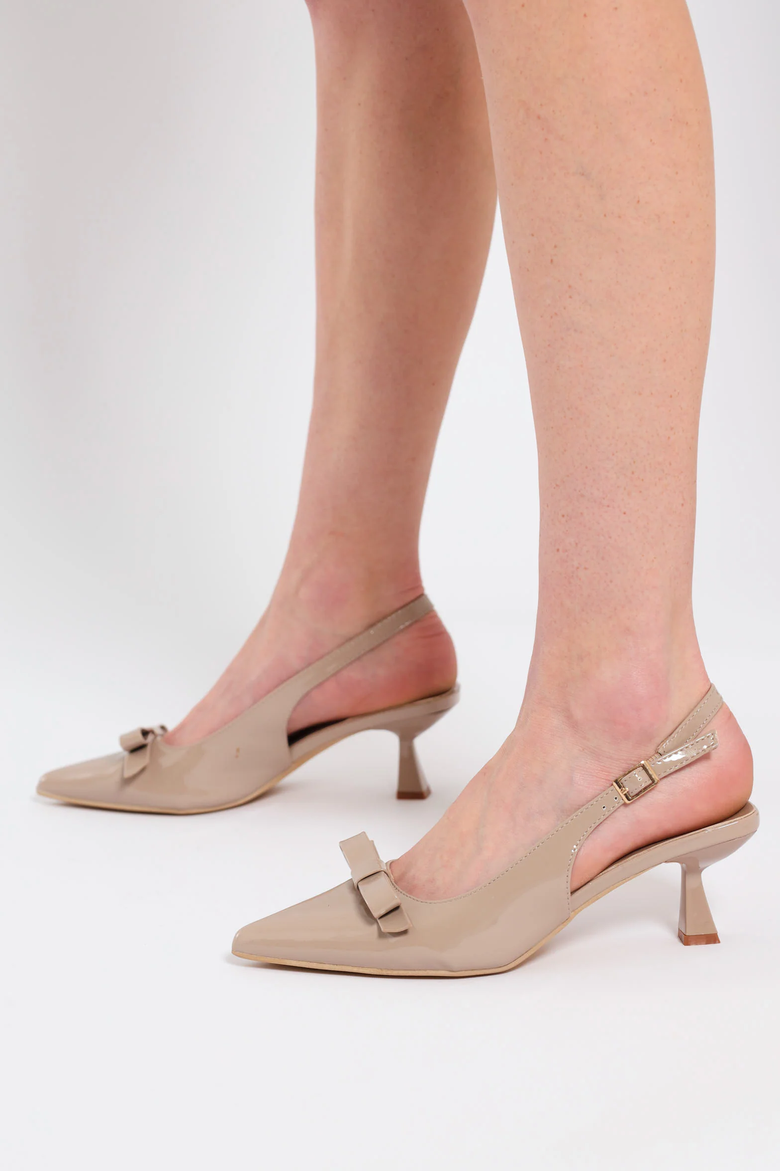 Bow Trim Slingback Kitten Heel - Nude - Image 3