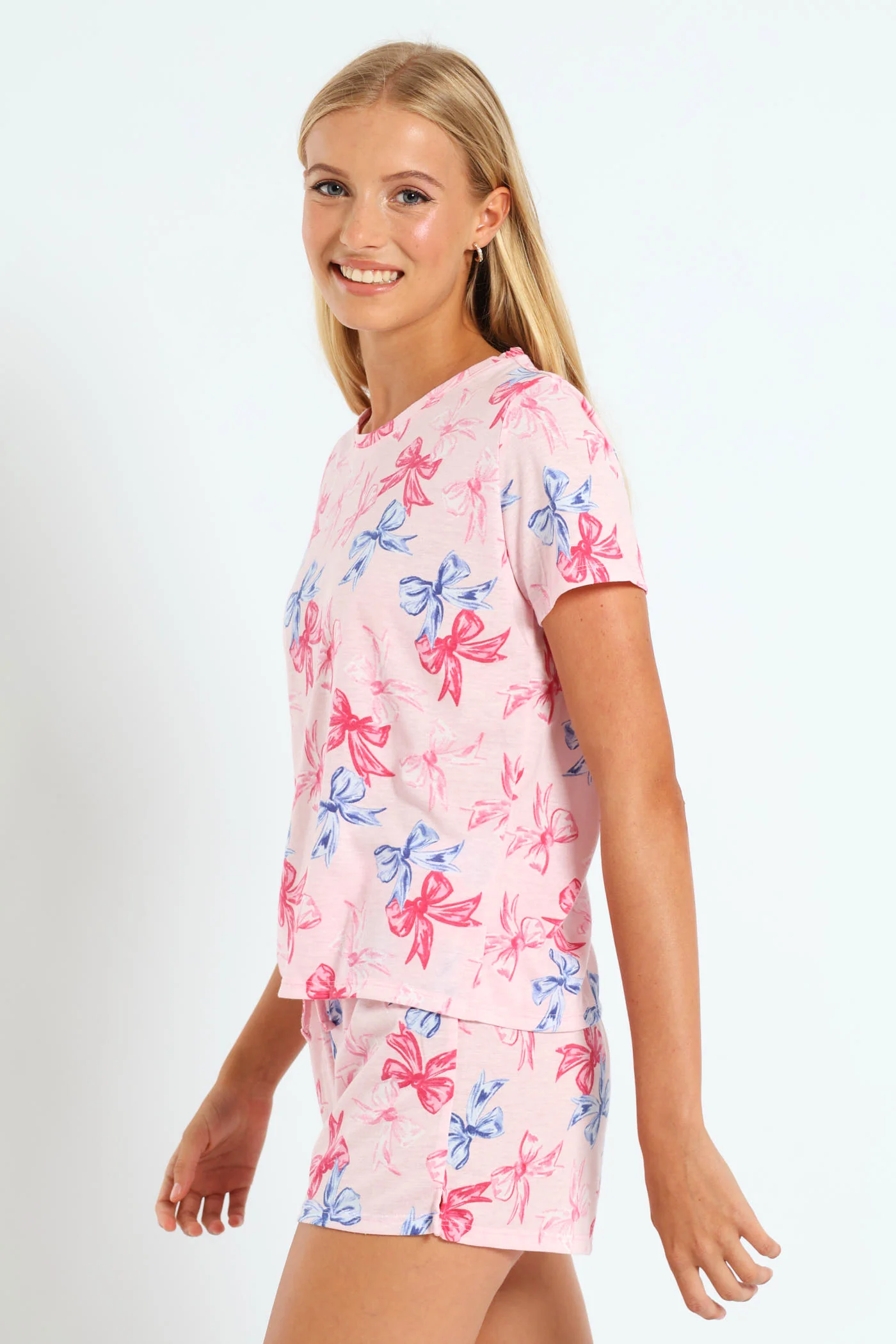 Bows Tee & Knit Short Set - Pink - Image 2