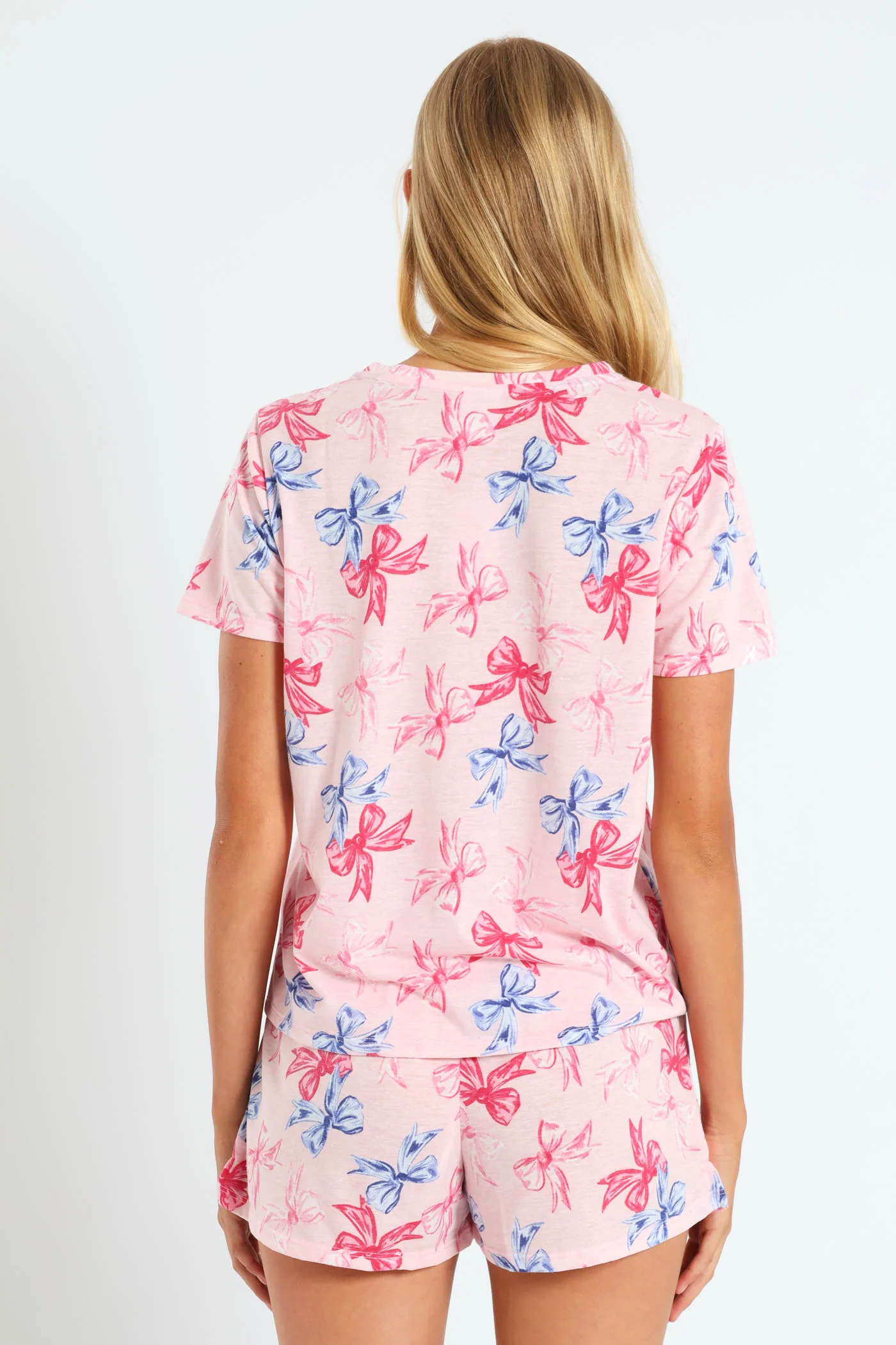 Bows Tee & Knit Short Set - Pink - Image 3