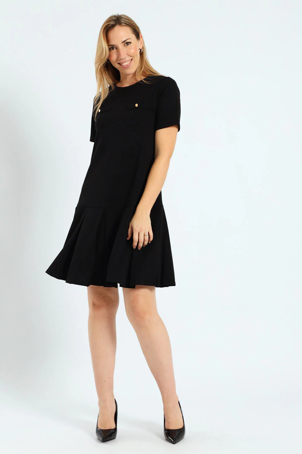 Box Pleated Hem Shift Dress - Black - Image 6