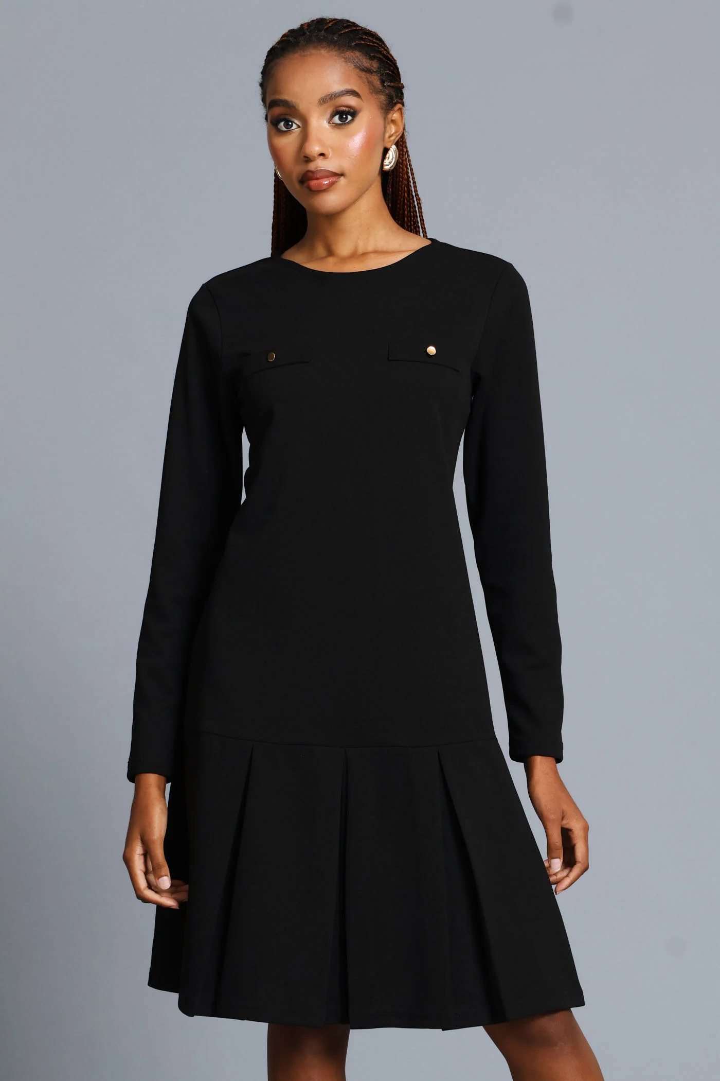 Box Pleated Hem Shift Dress - Black - Image 2