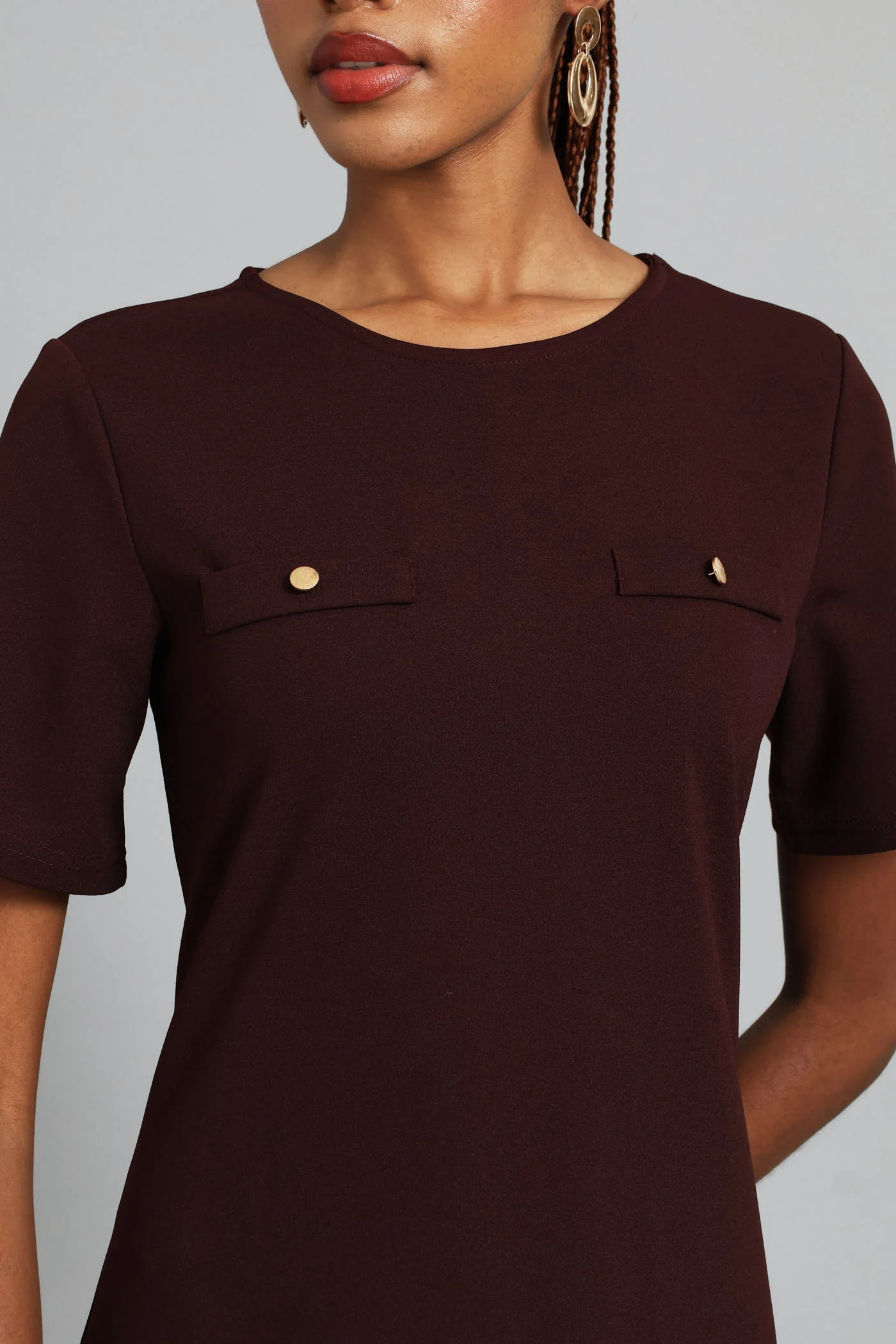 Box Pleated Hem Shift Dress - Burgundy - Image 2