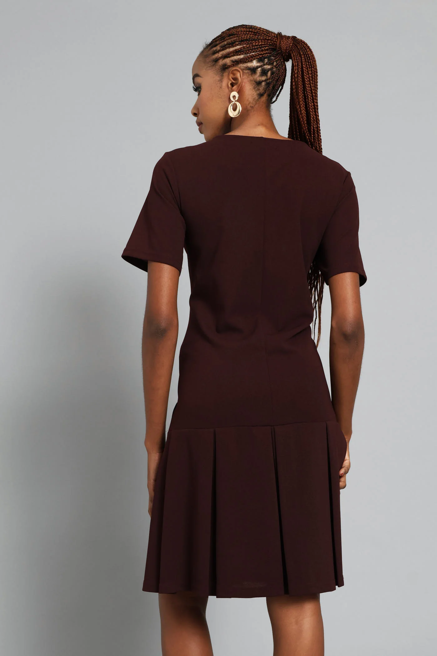 Box Pleated Hem Shift Dress - Burgundy - Image 4