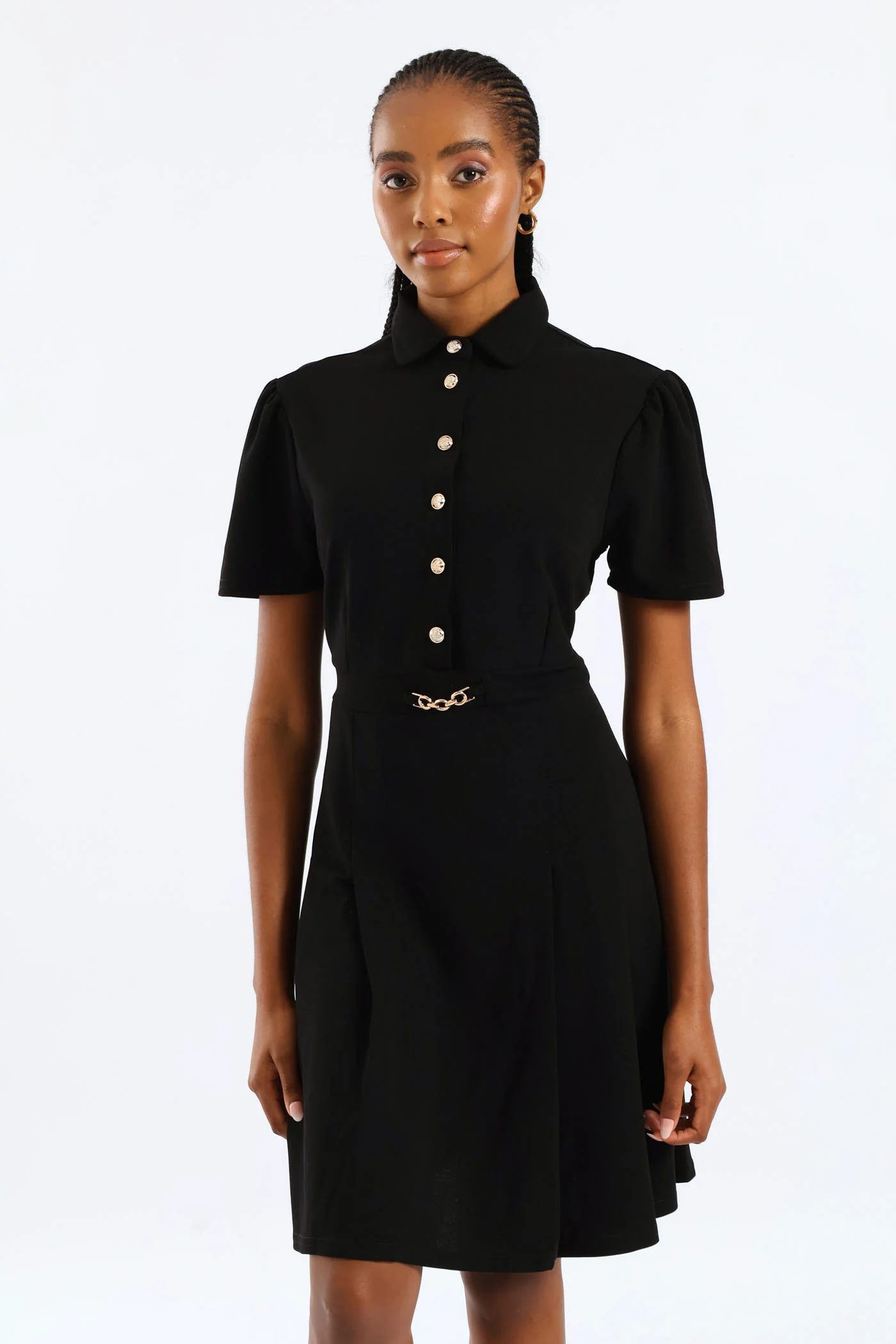 Box Pleated Preppy Dress - Black - Image 4