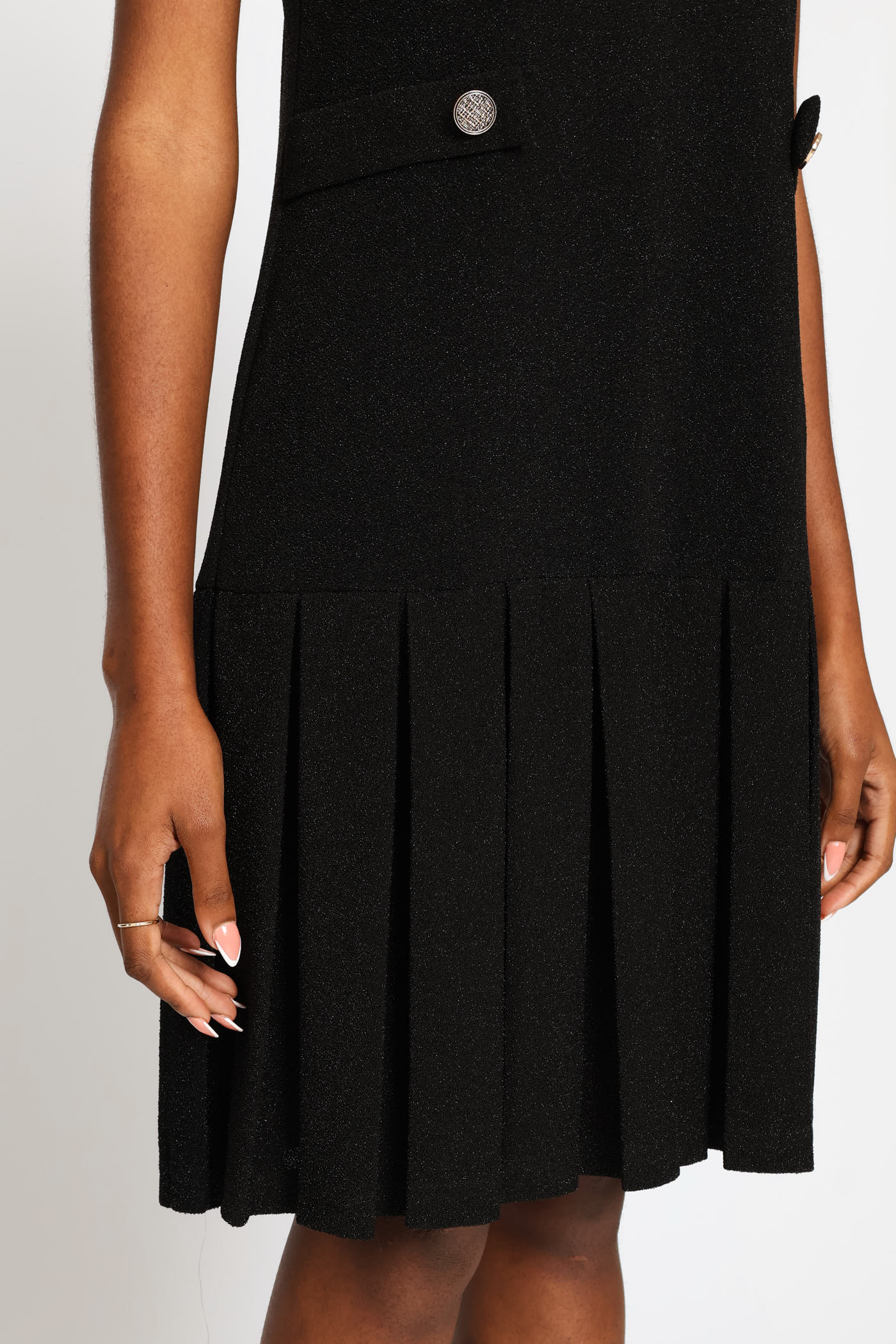 Box Pleated Shimmer Shift Dress - Black - Image 2