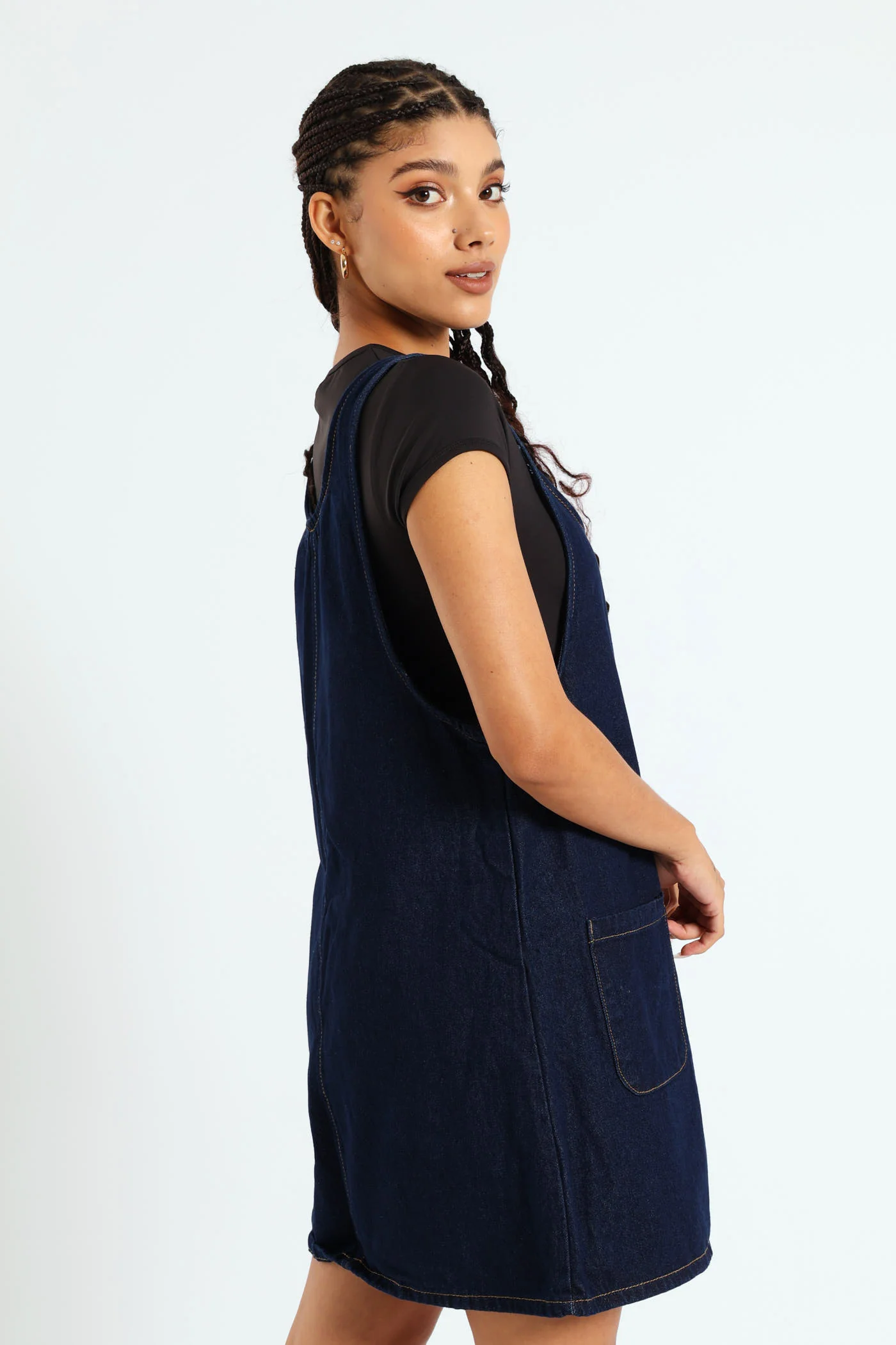 Boxy Denim Pinafore Dress - Ink - Image 3
