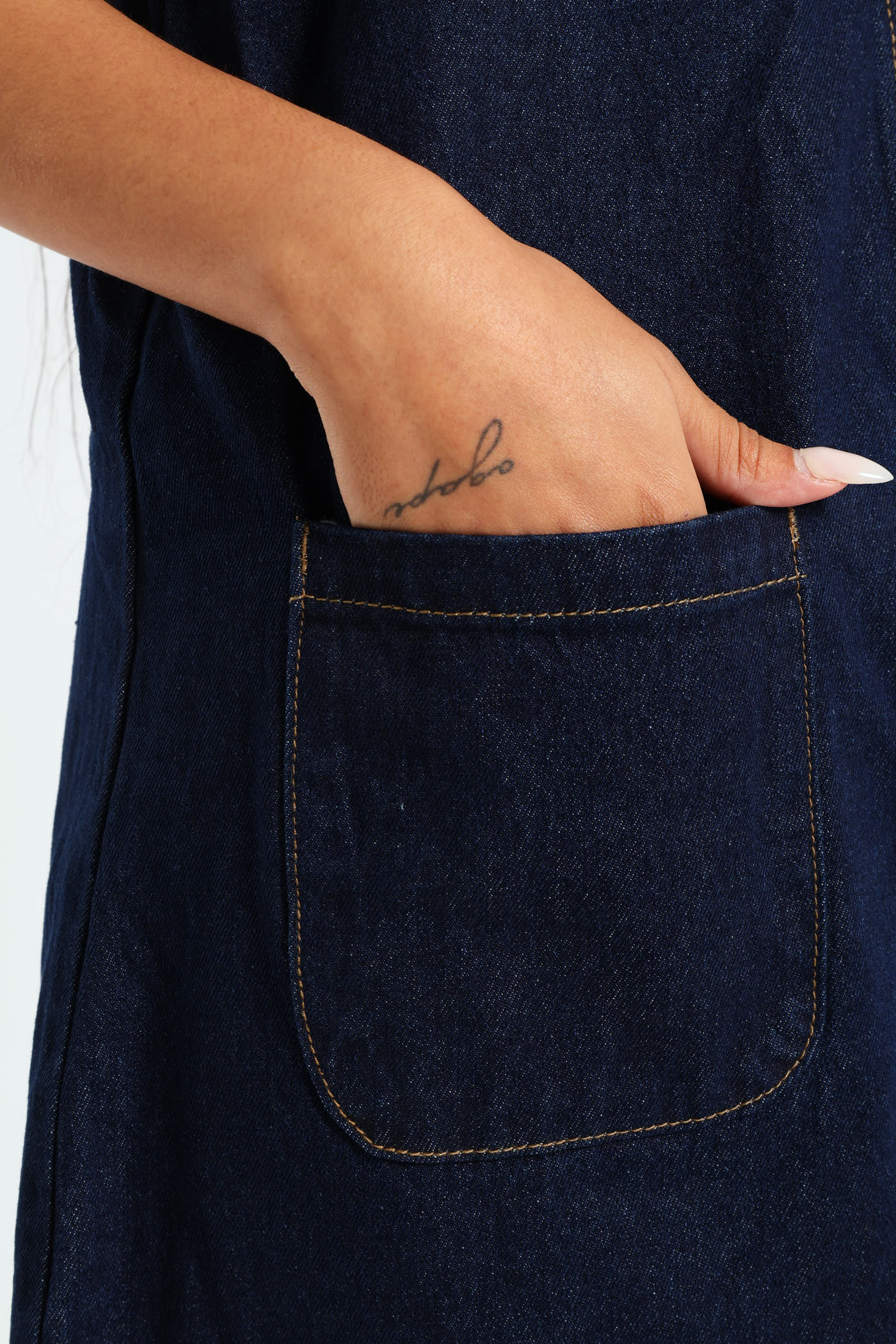 Boxy Denim Pinafore Dress - Ink - Image 4