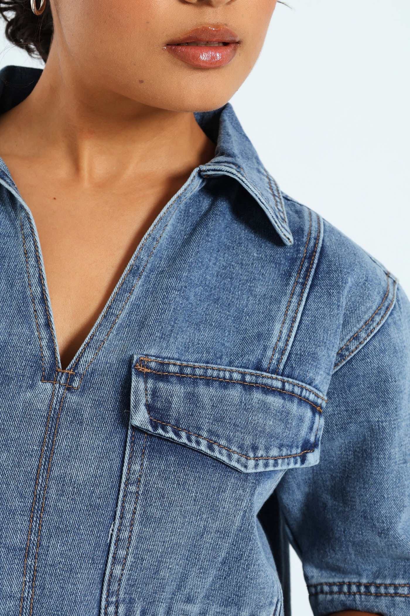 Boxy Denim Shirt - Mid Blue - Image 3