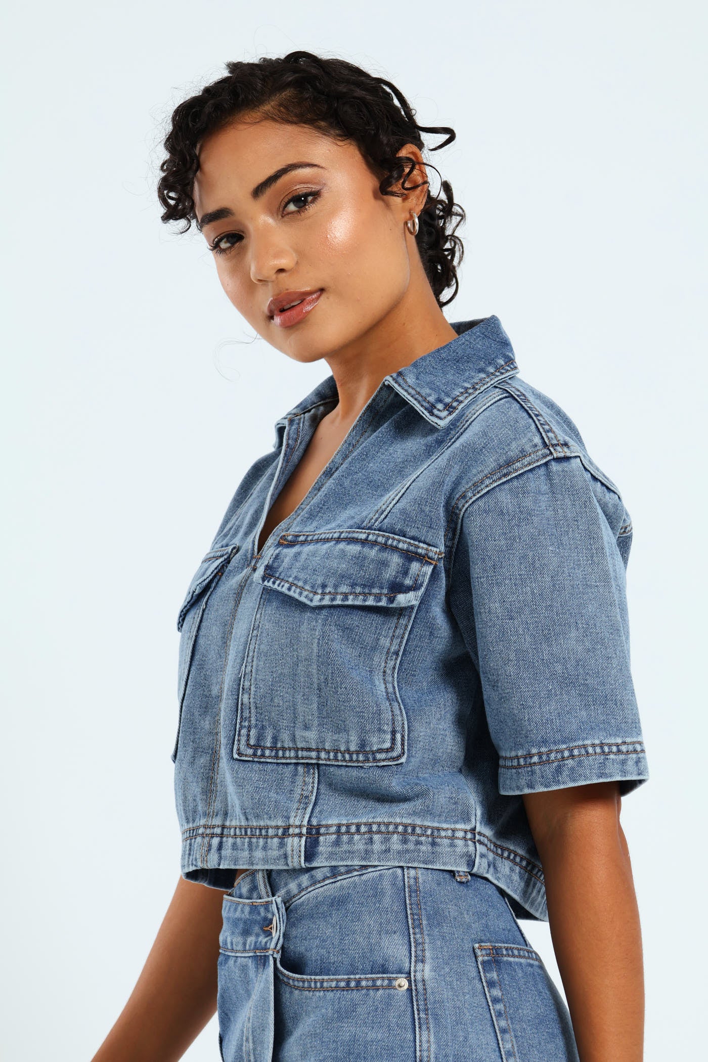 Boxy Denim Shirt - Mid Blue - Image 4