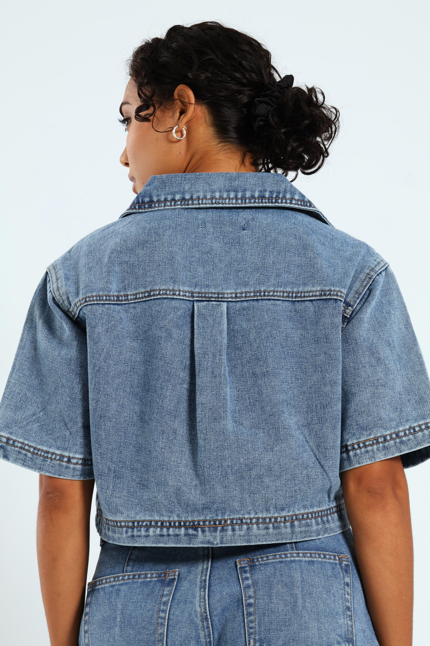 Boxy Denim Shirt - Mid Blue - Image 5