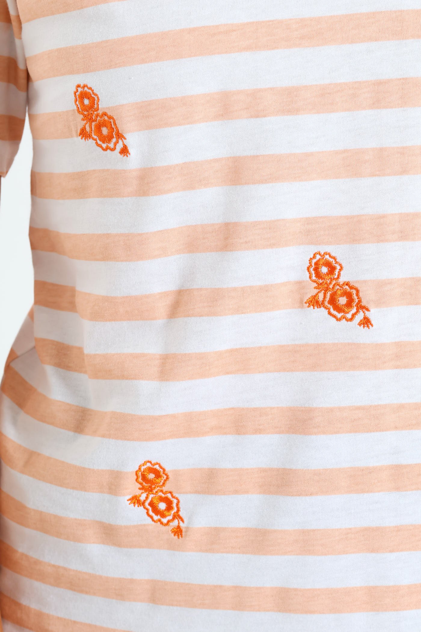 Boxy Embroidered Flowers Stripe Tee - Peach - Image 4