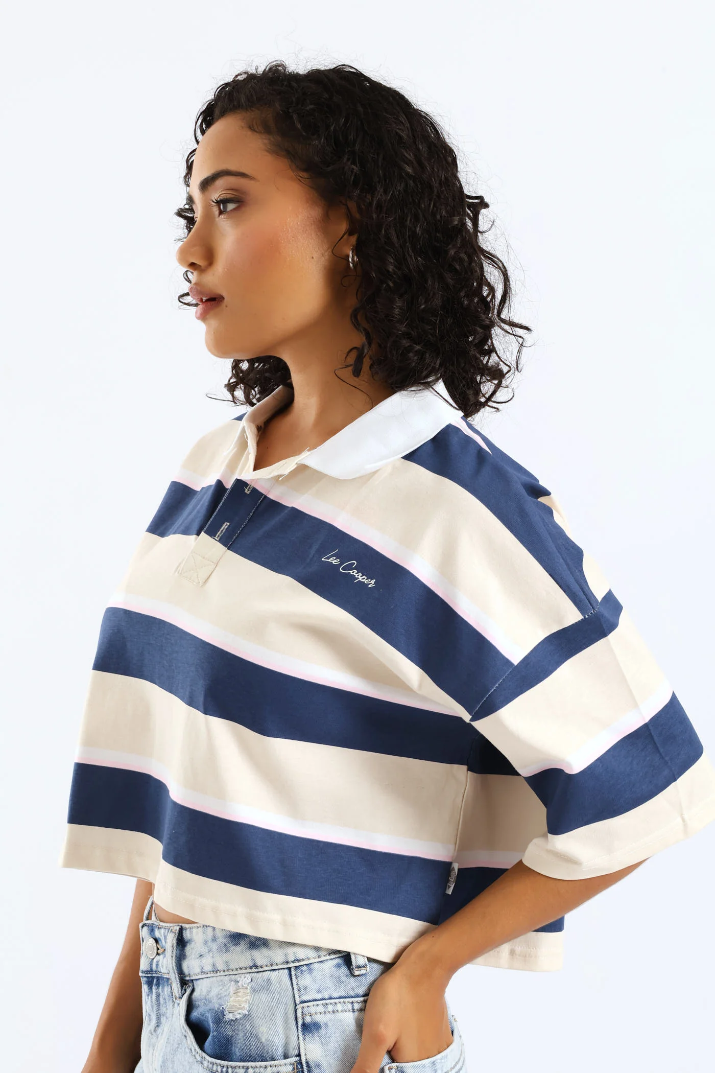 Boxy Fit Stripe Golfer - Stone - Image 3