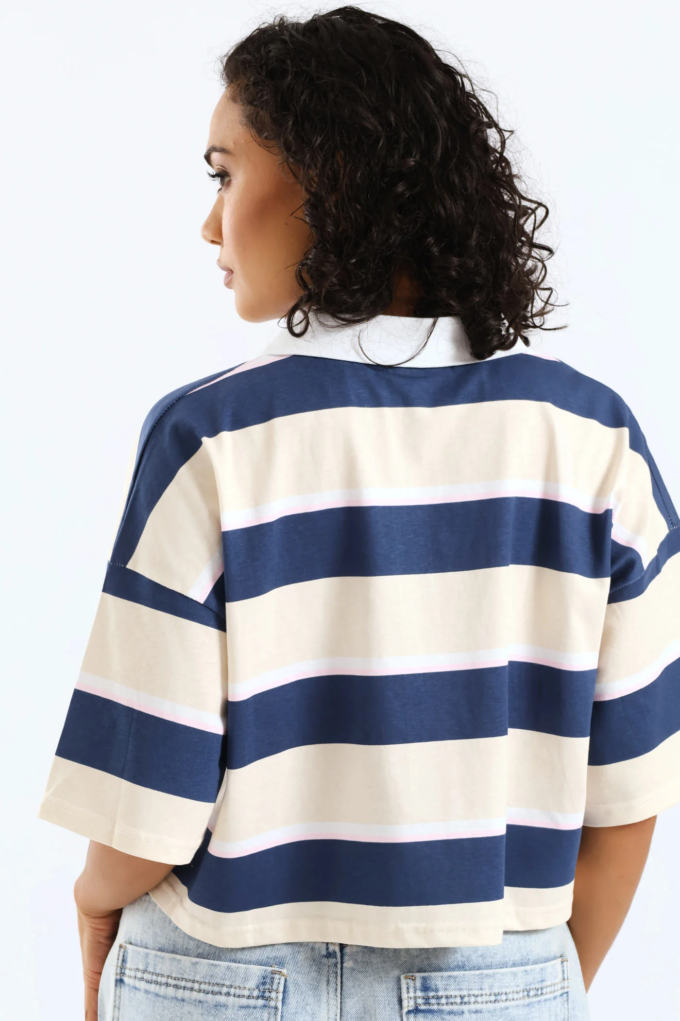 Boxy Fit Stripe Golfer - Stone - Image 4