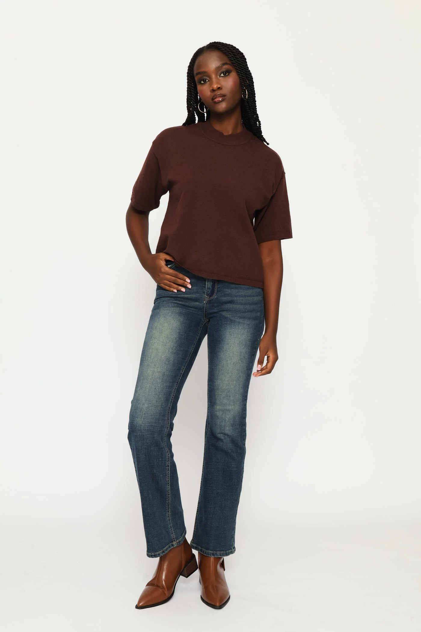 Boxy Knitwear Tee - Chocolate - Image 10