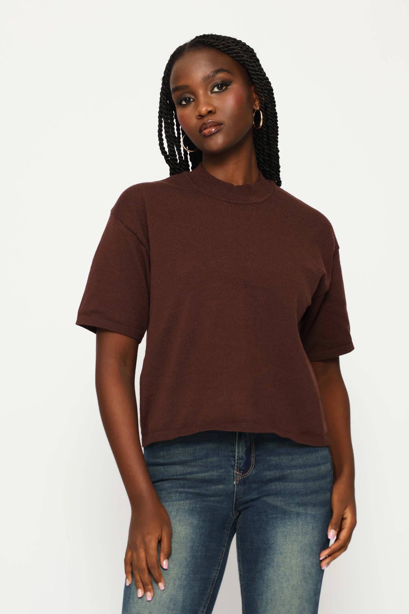 Boxy Knitwear Tee - Chocolate - Image 6